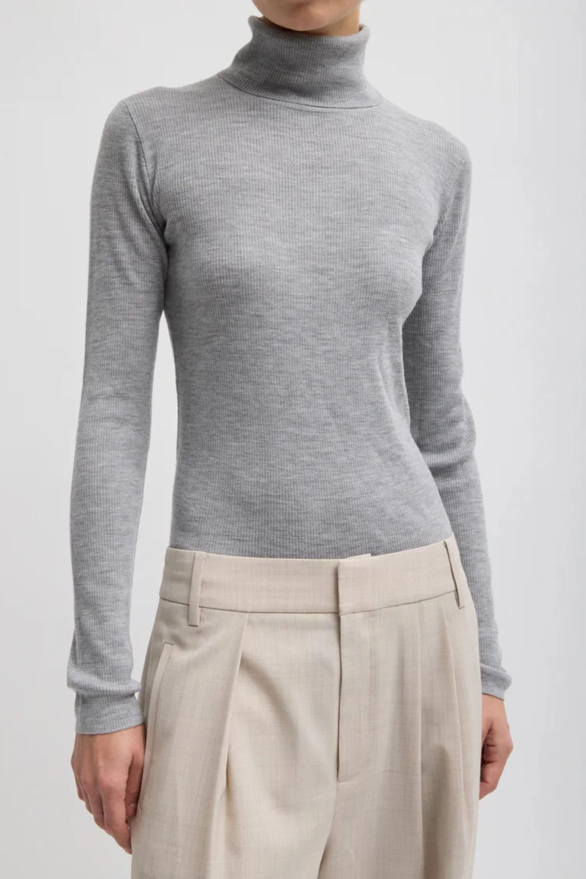 Tibi Ribbed Turtle Neck - Heather Grey - Image 4