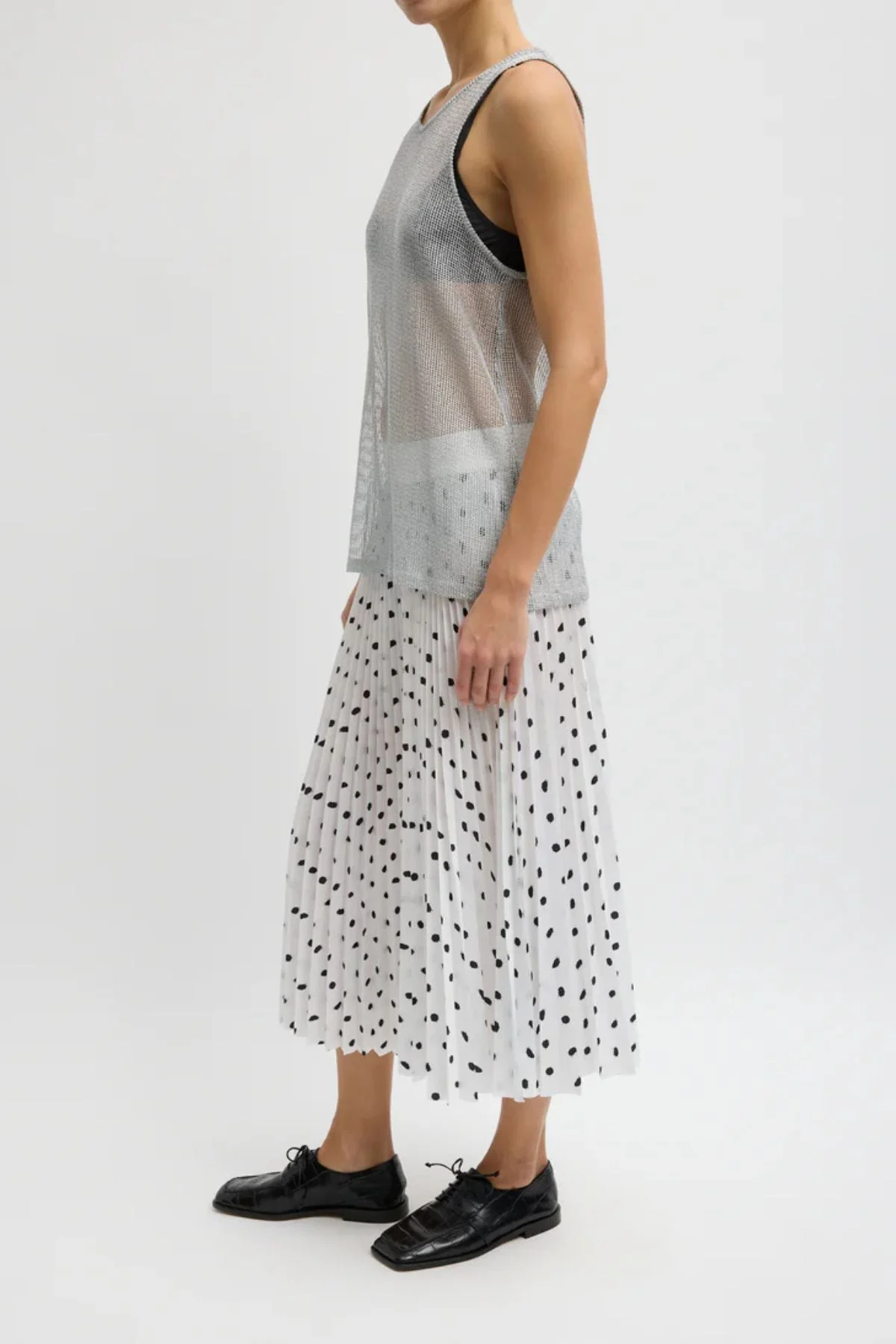 Tibi Scribble Dot Print Pleated Skirt - White/ Black Multi - Image 2