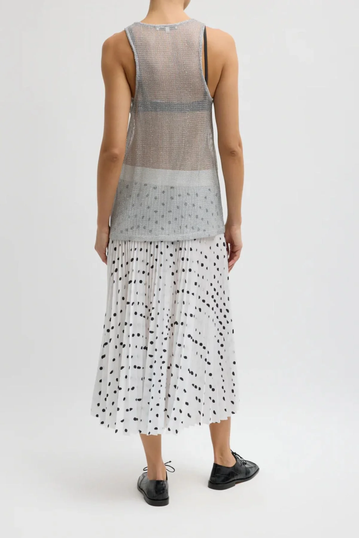 Tibi Scribble Dot Print Pleated Skirt - White/ Black Multi - Image 3