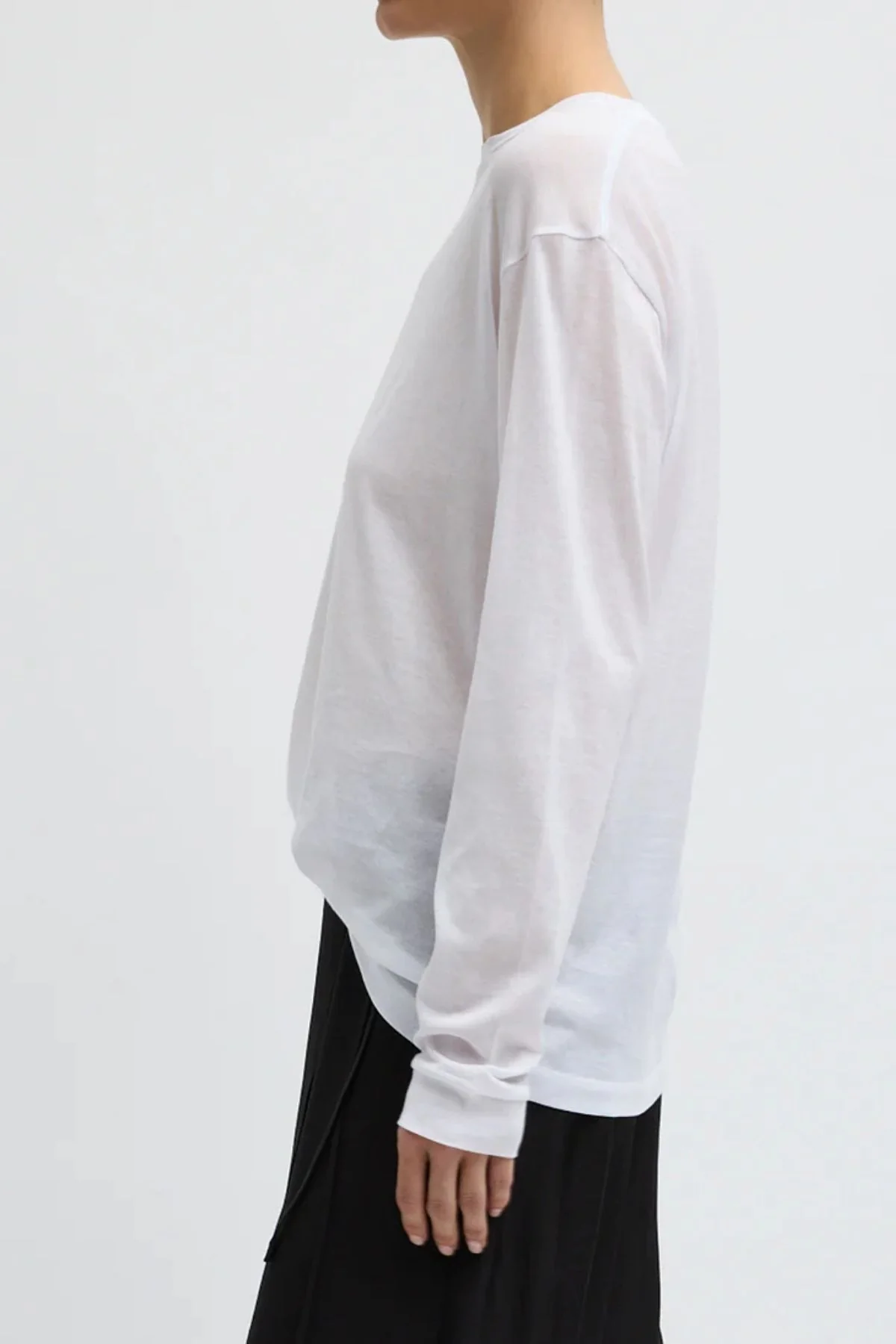 Tibi Sheer Crepe Knit Unisex LS Tee - White - Image 2