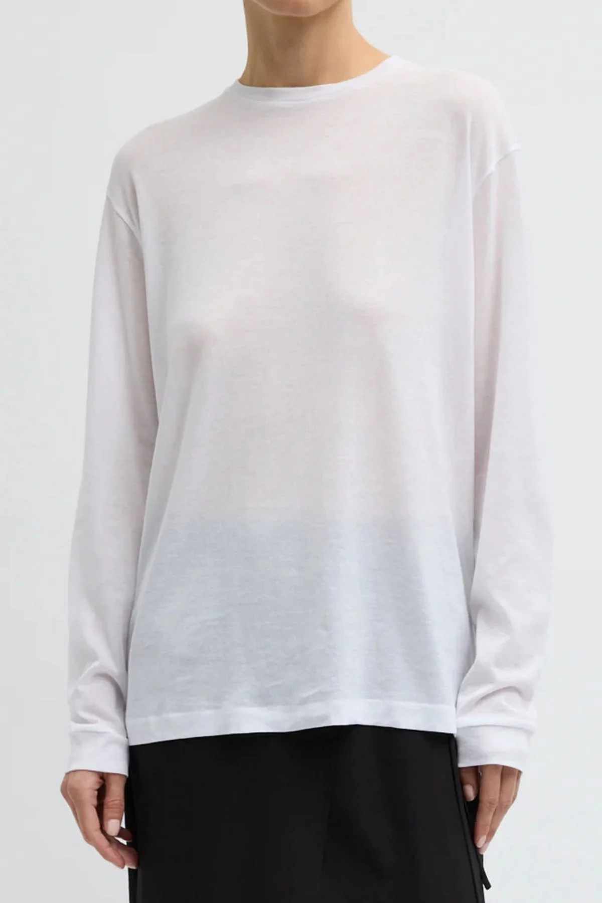 Tibi Sheer Crepe Knit Unisex LS Tee - White - Image 4