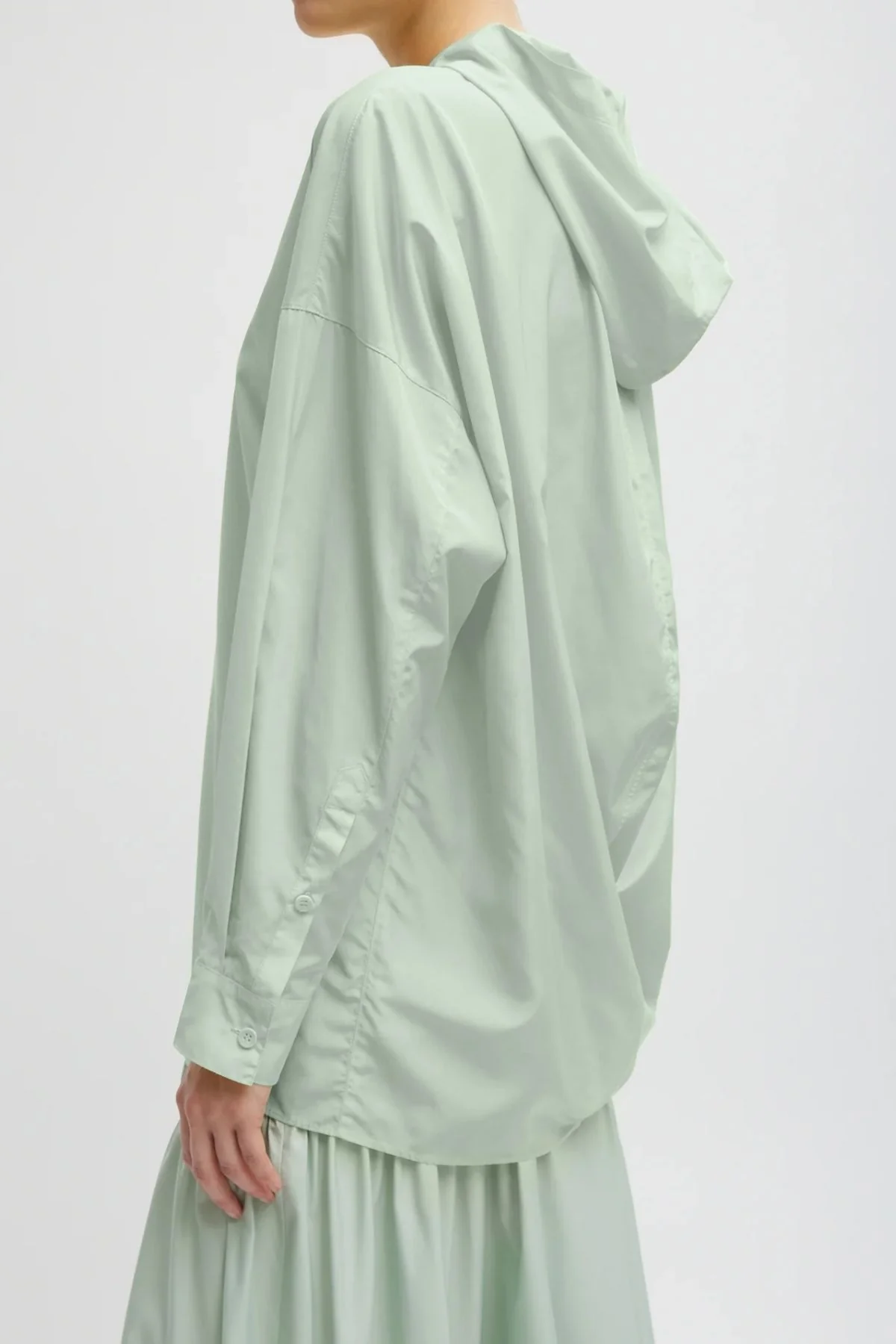 Tibi Shirred Nylon Hoodie - Lido Green - Image 3