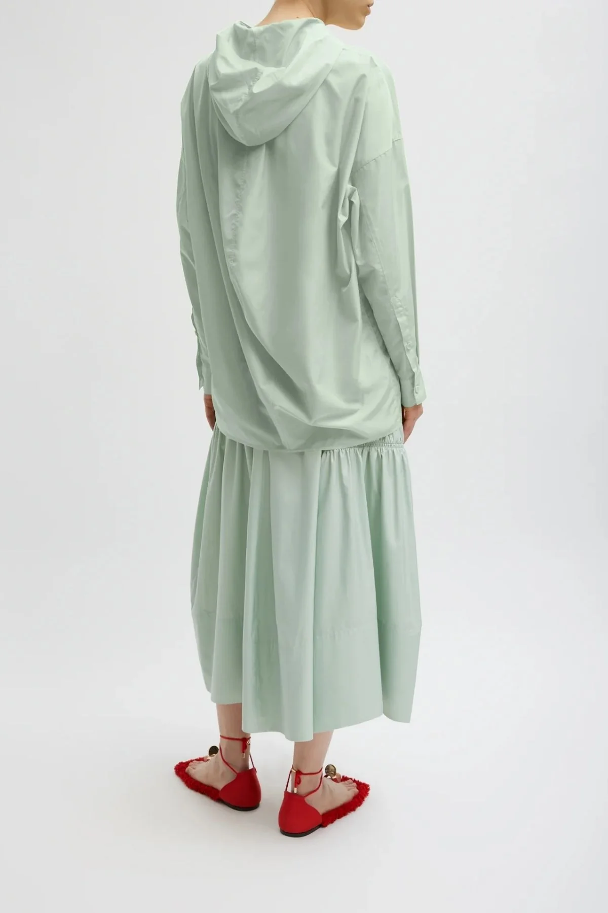 Tibi Shirred Nylon Hoodie - Lido Green - Image 4