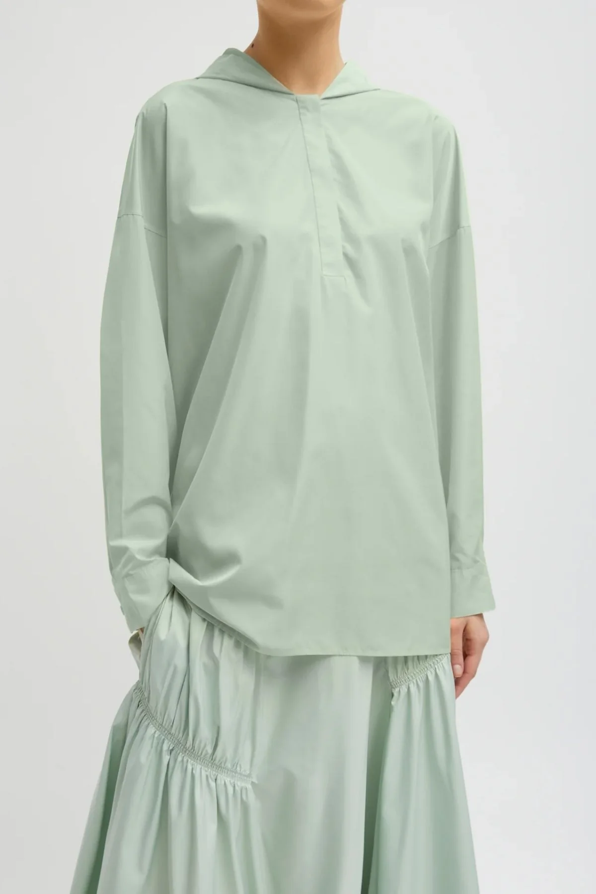 Tibi Shirred Nylon Hoodie - Lido Green - Image 5