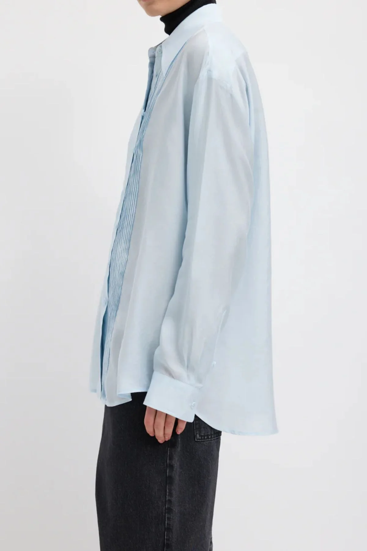 Tibi Silk Voile Easy Pintucked Shirt - Ice Blue - Image 2