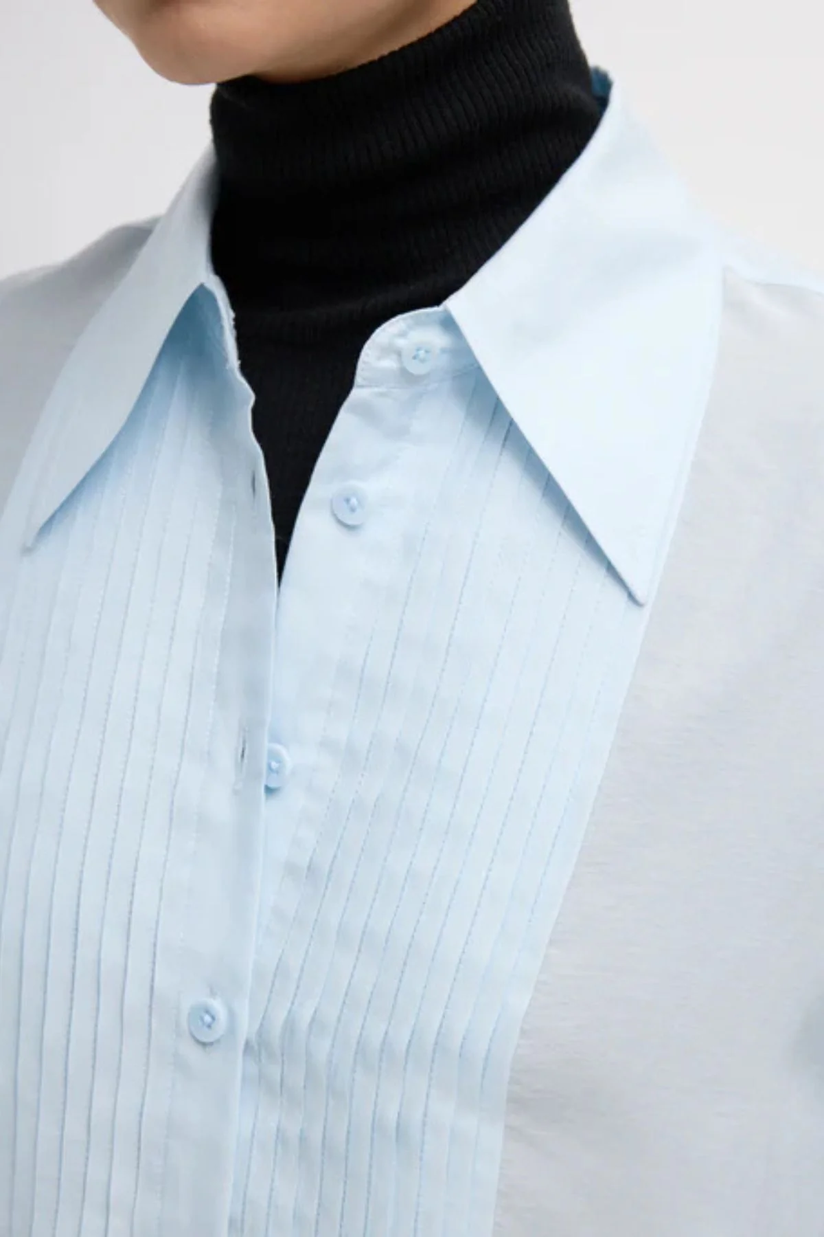 Tibi Silk Voile Easy Pintucked Shirt - Ice Blue - Image 4