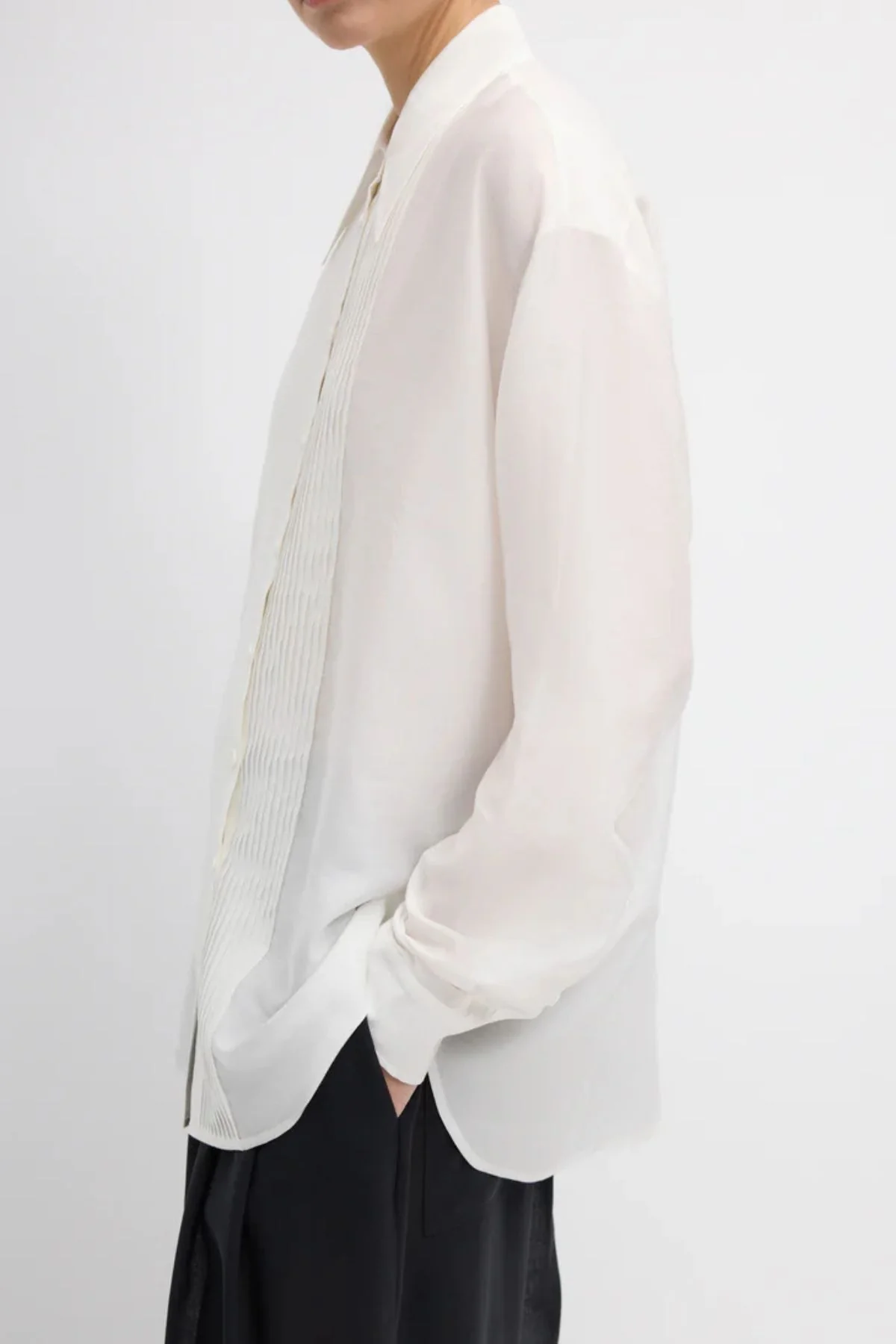 Tibi Silk Voile Easy Pintucked Shirt - Ivory - Image 2