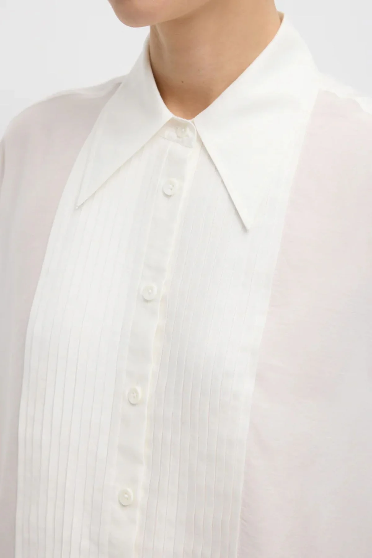 Tibi Silk Voile Easy Pintucked Shirt - Ivory - Image 4