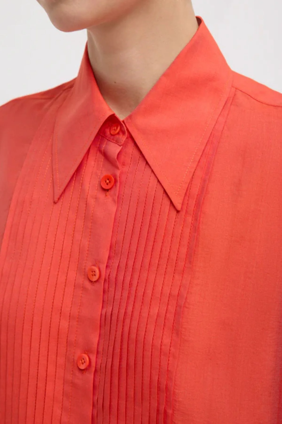 Tibi Silk Voile Easy Pintucked Shirt - Red - Image 4