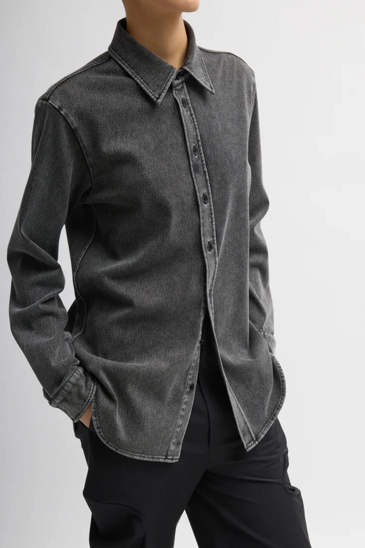 Tibi Stretch Denim Easy Shirt - Black - Image 5