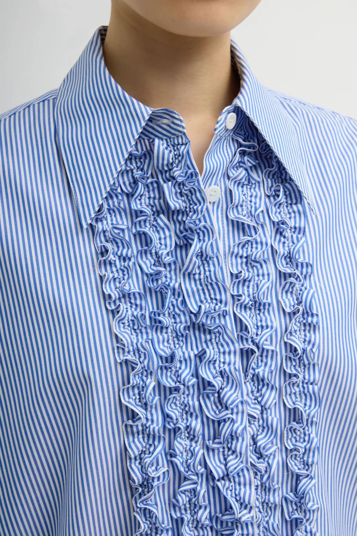 Tibi Striped Shirting Easy Tuxedo Shirt - Blue Multi - Image 5