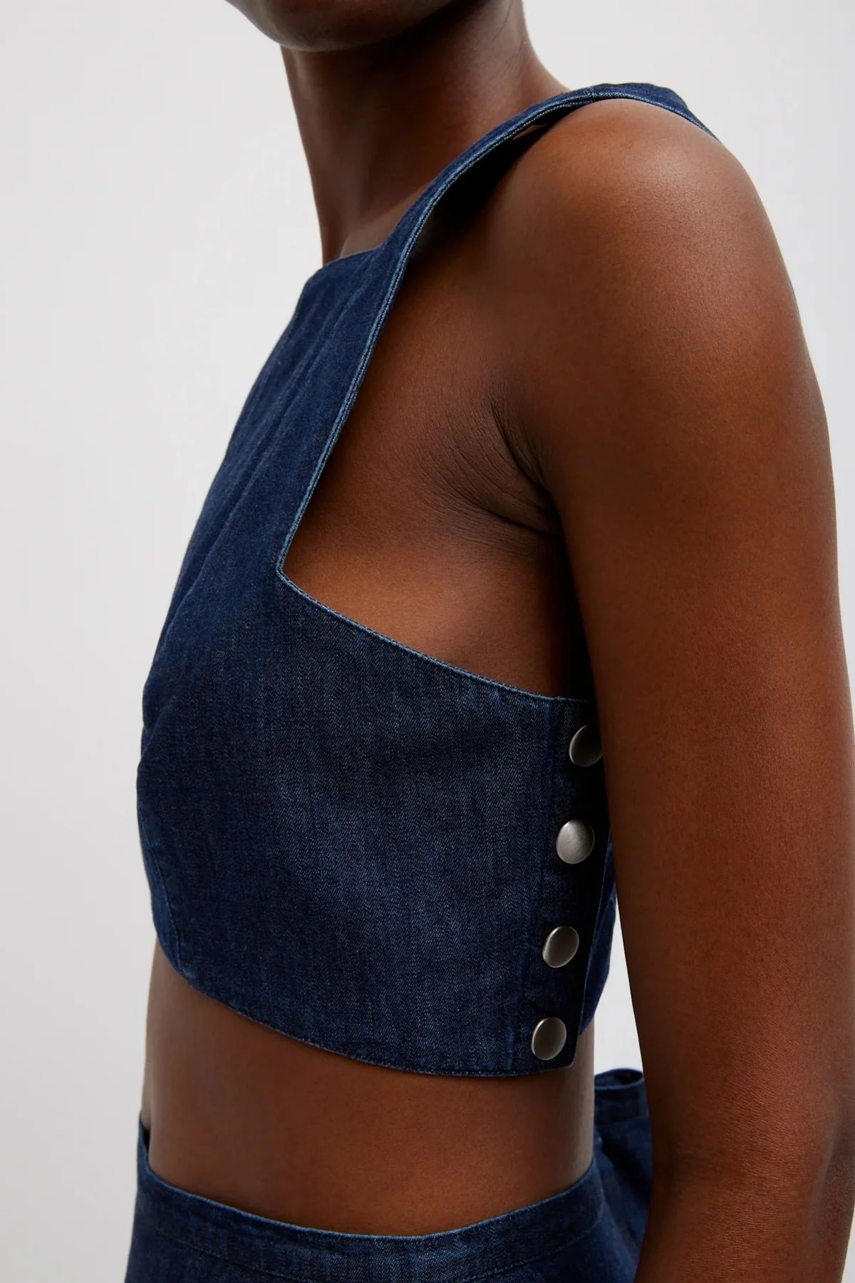 Tibi Summer Denim Square Neck Cropped Top - Indigo - Image 4
