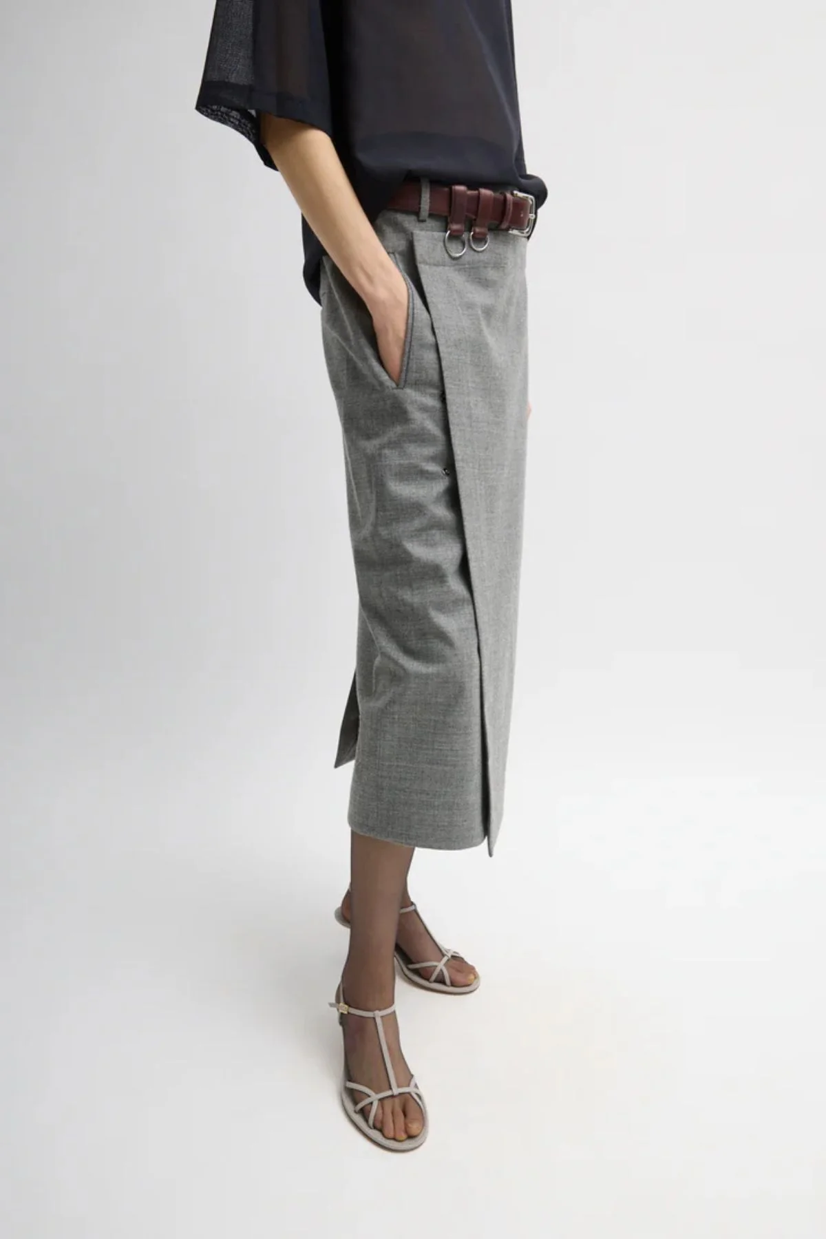Tibi Techy Bonded Wrap Midi Skirt - Grey - Image 2