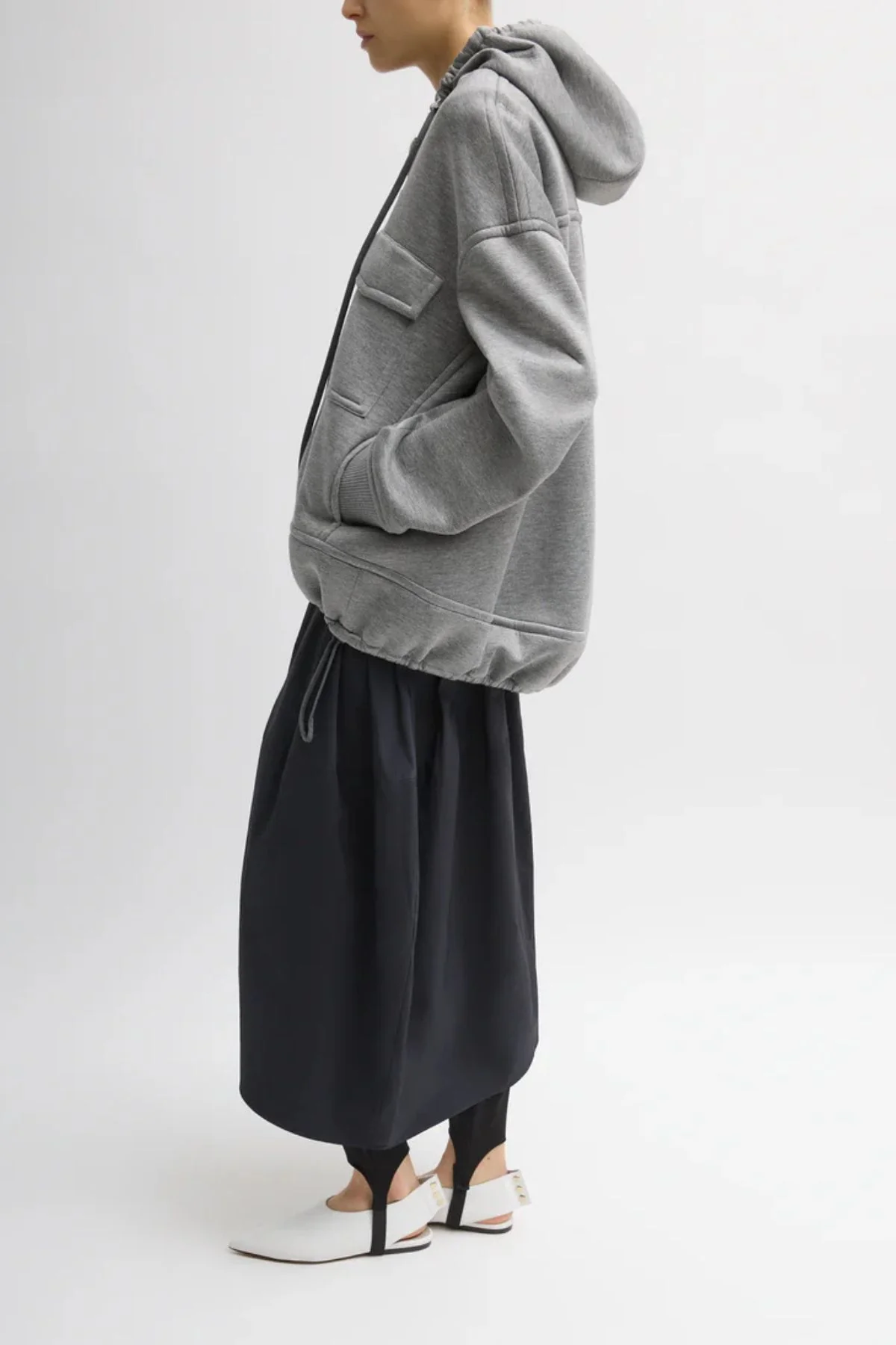 Tibi Techy Viscose Zip Up Hoodie - Heather Grey - Image 3