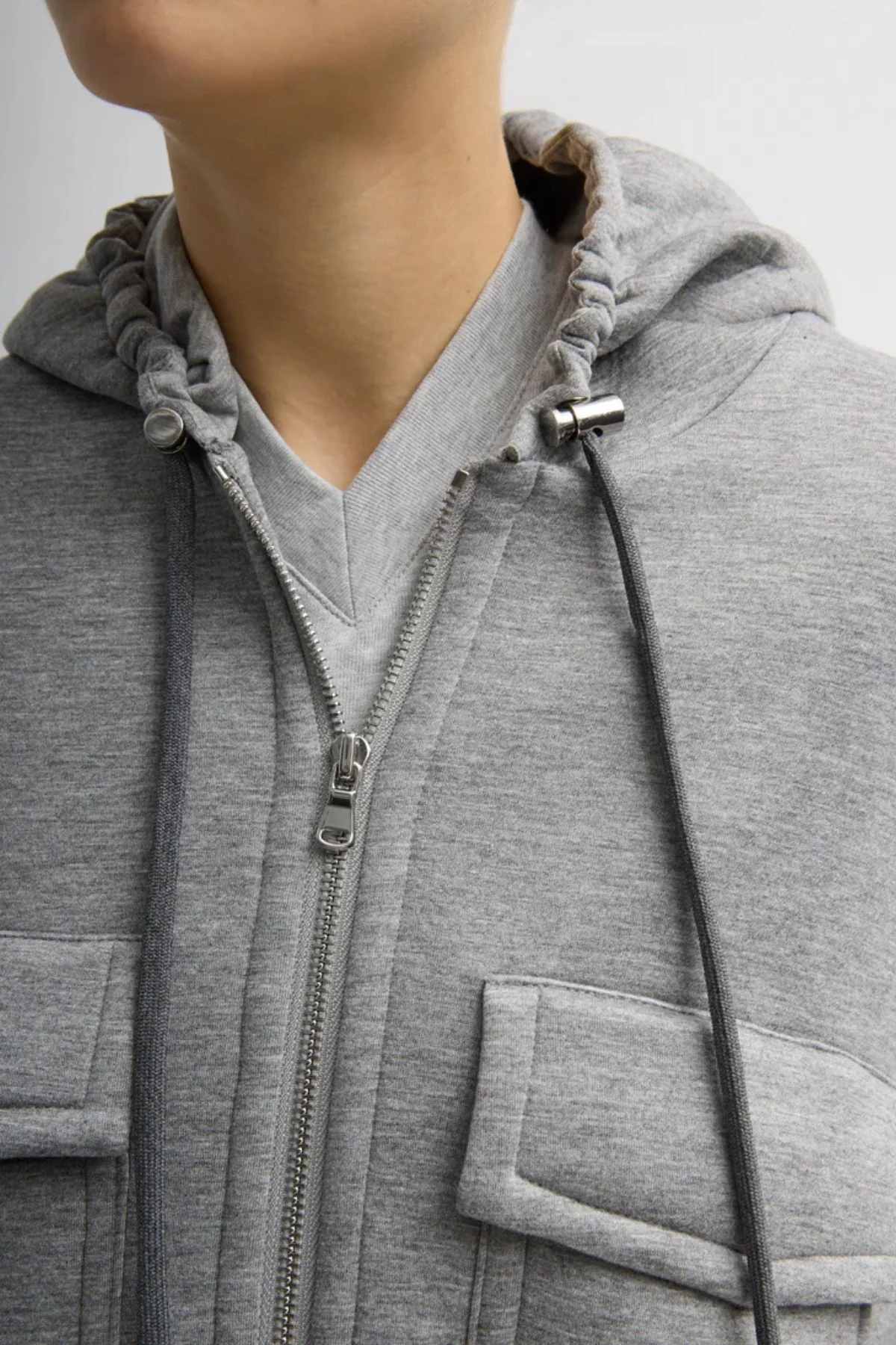 Tibi Techy Viscose Zip Up Hoodie - Heather Grey - Image 4