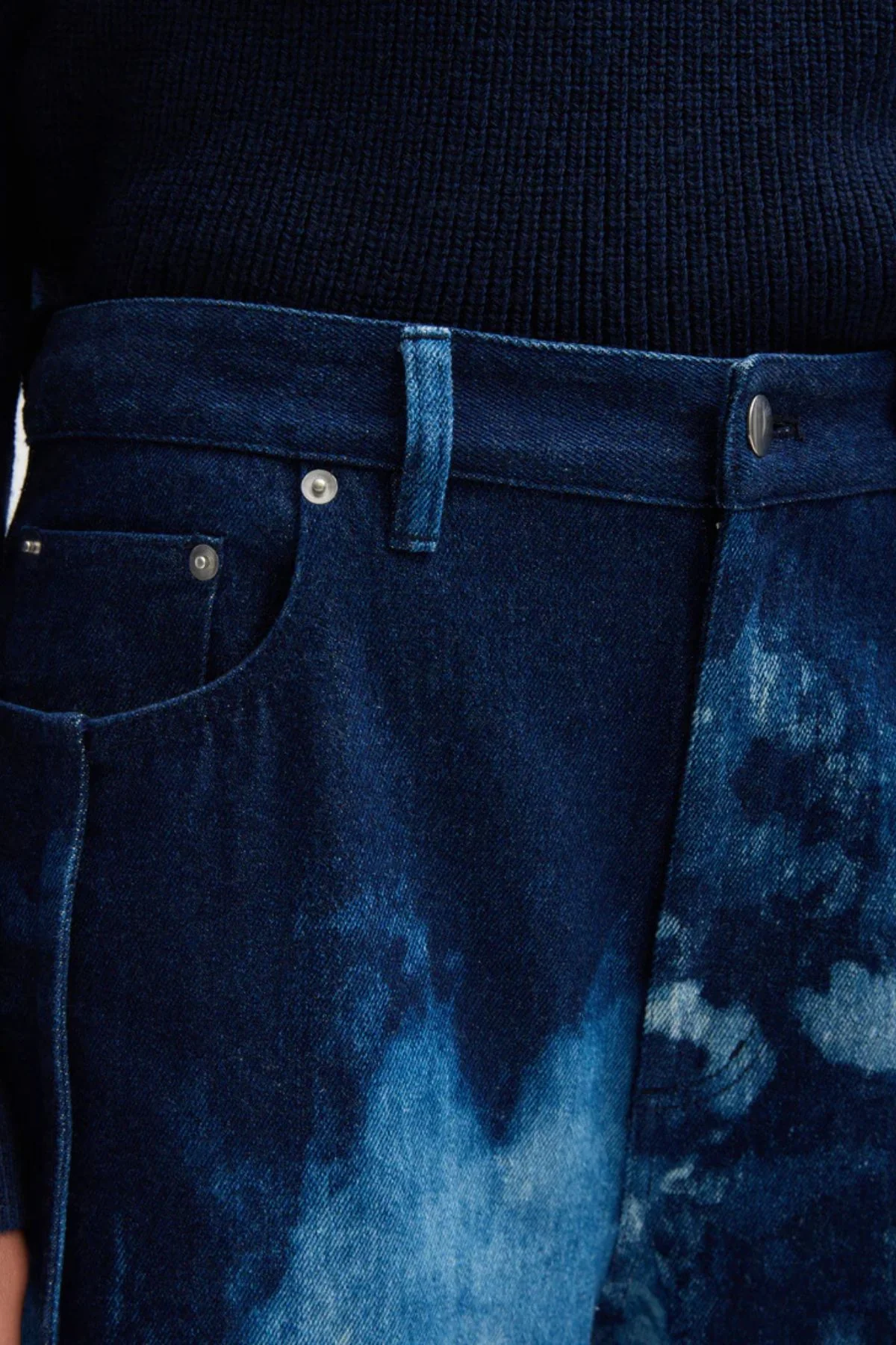Tibi Tie Dye Denim Tuck Jean - Blue Multi - Image 3