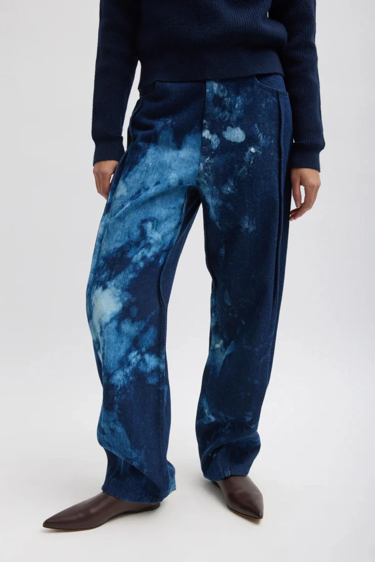 Tibi Tie Dye Denim Tuck Jean - Blue Multi - Image 4