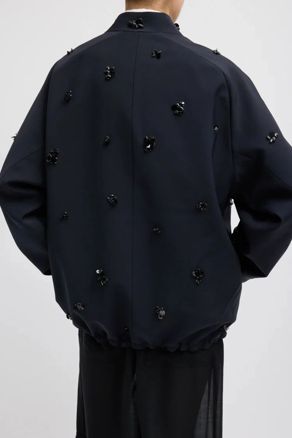 Tibi Tropical Wool Beaded Bomber - Navy - Image 3