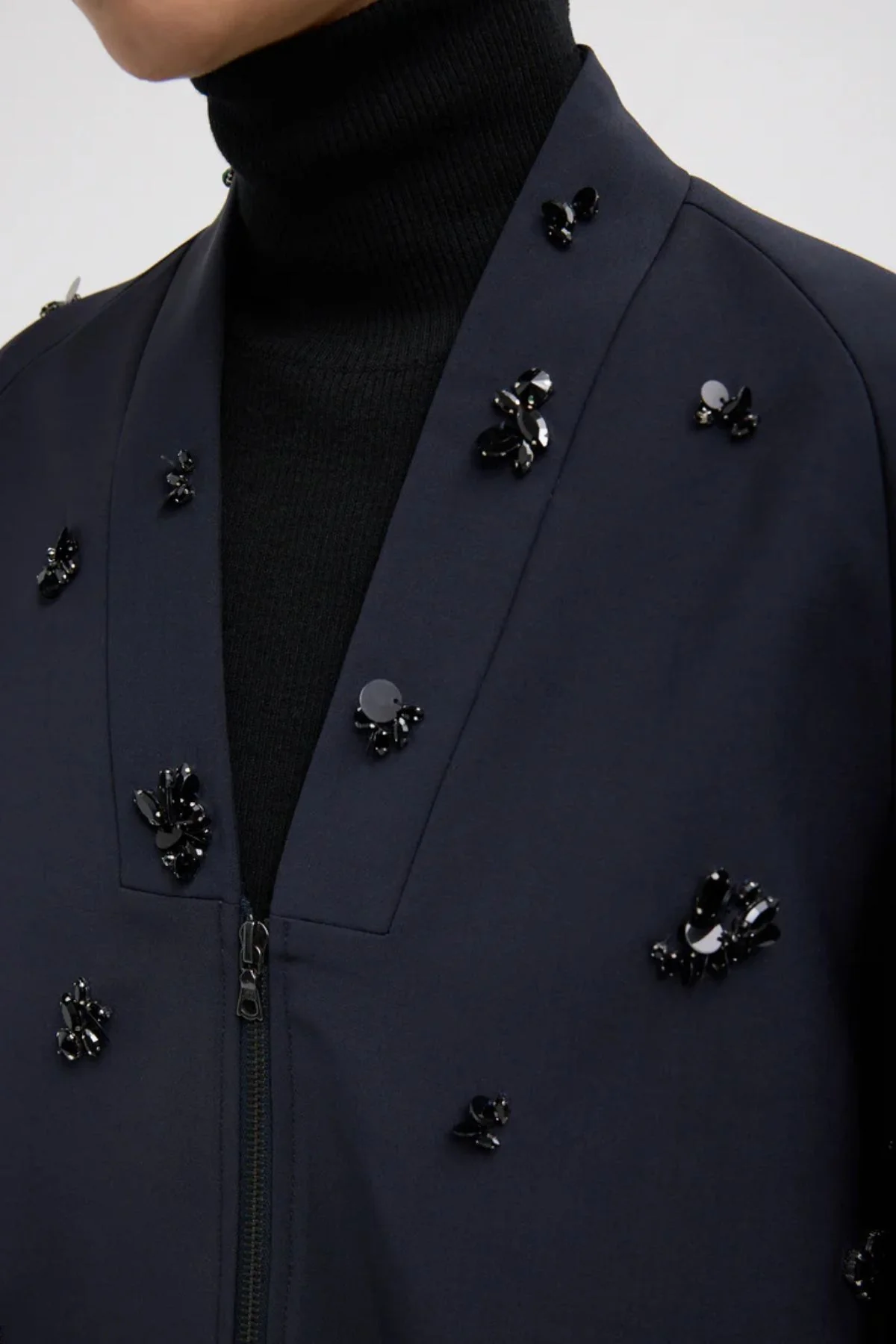 Tibi Tropical Wool Beaded Bomber - Navy - Image 4