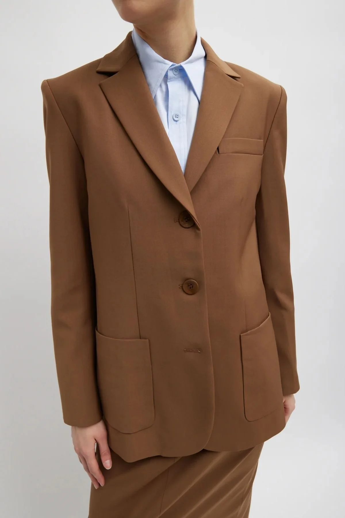 Tibi Tropical Wool Max Blazer - Toffee - Image 3