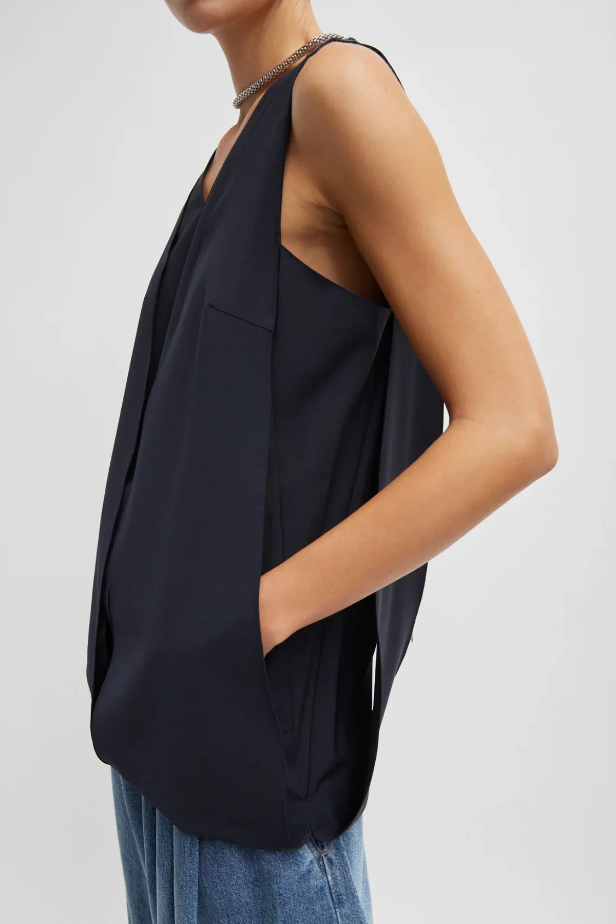 Tibi Tropical Wool Paneled Tunic - Navy - Image 3