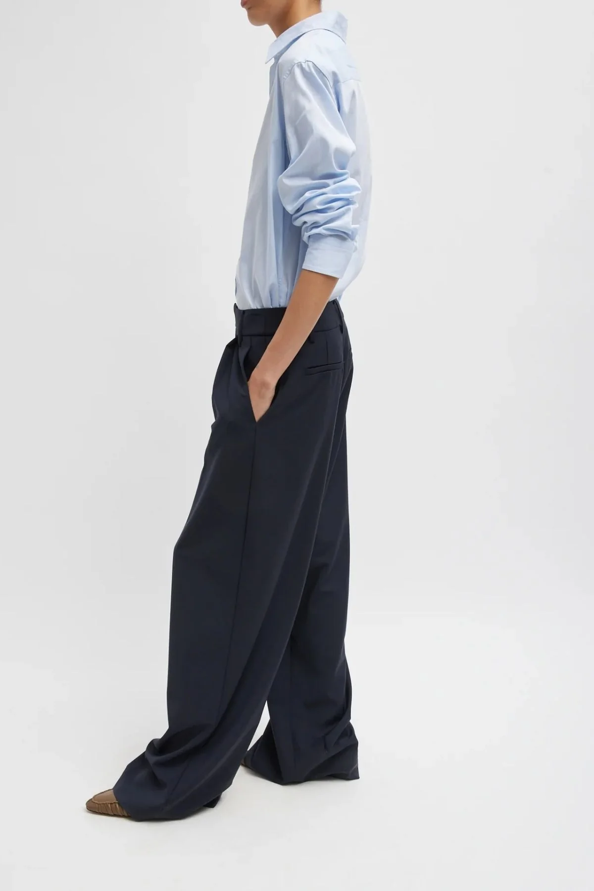 Tibi Tropical Wool Stella Pant - Navy - Image 4