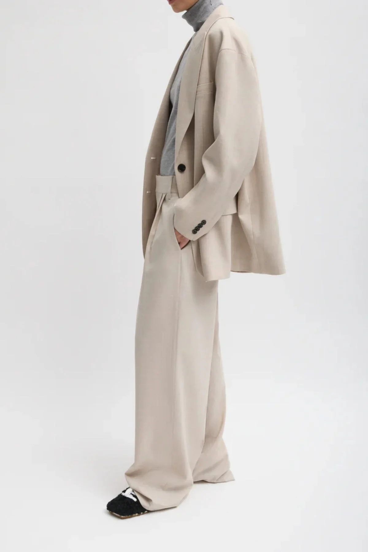 Tibi Tropical Wool Stella Pant - Oatmeal Melange - Image 2