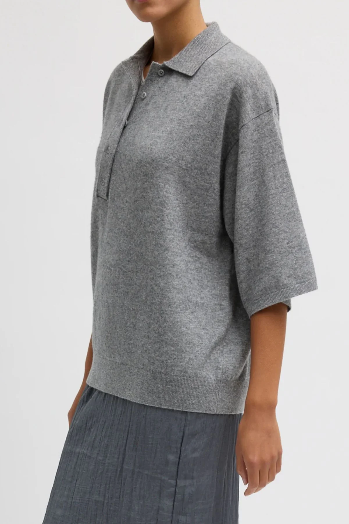 Tibi Washable Cashmere Easy T Polo - Grey - Image 2