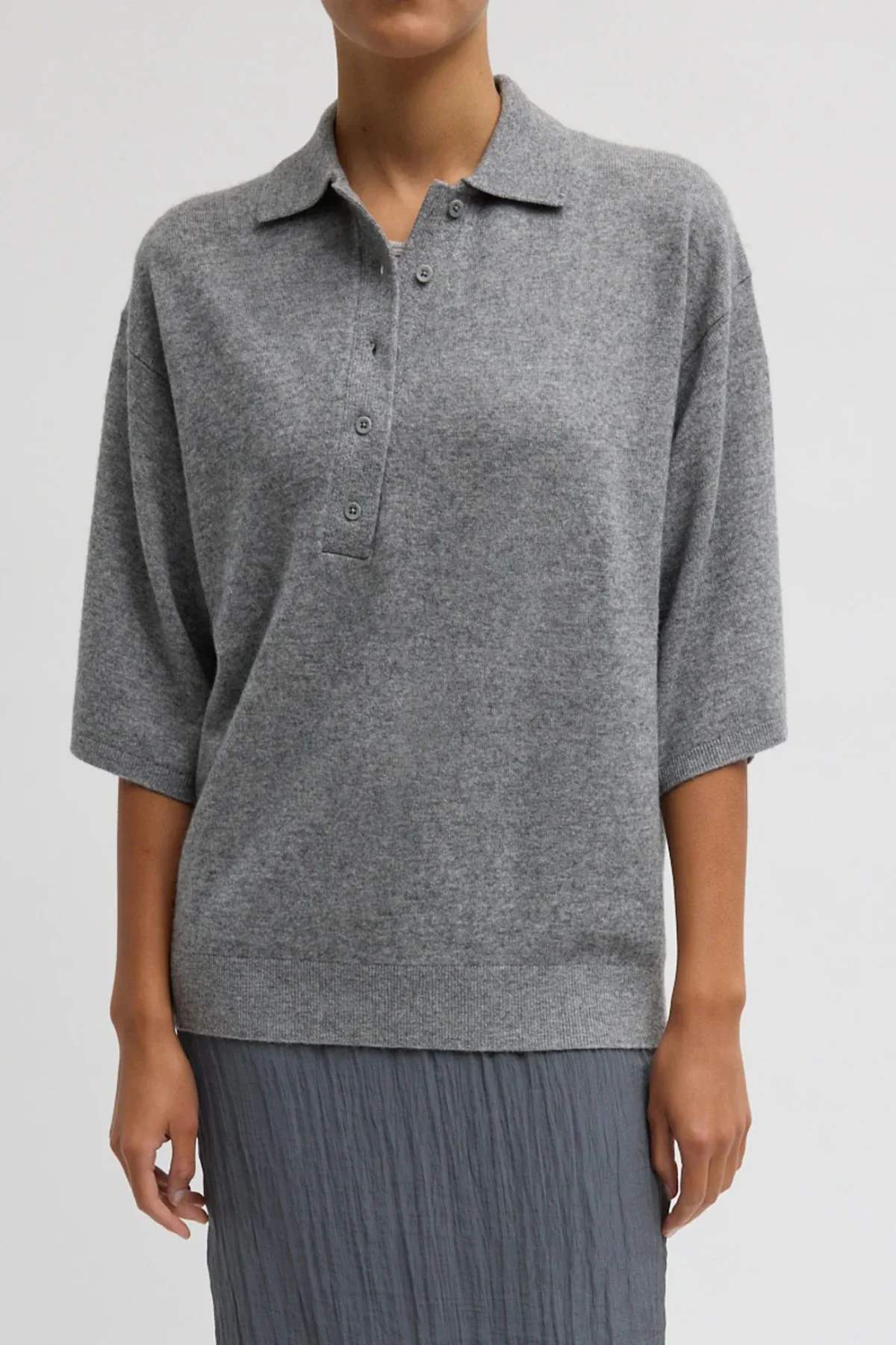 Tibi Washable Cashmere Easy T Polo - Grey - Image 5