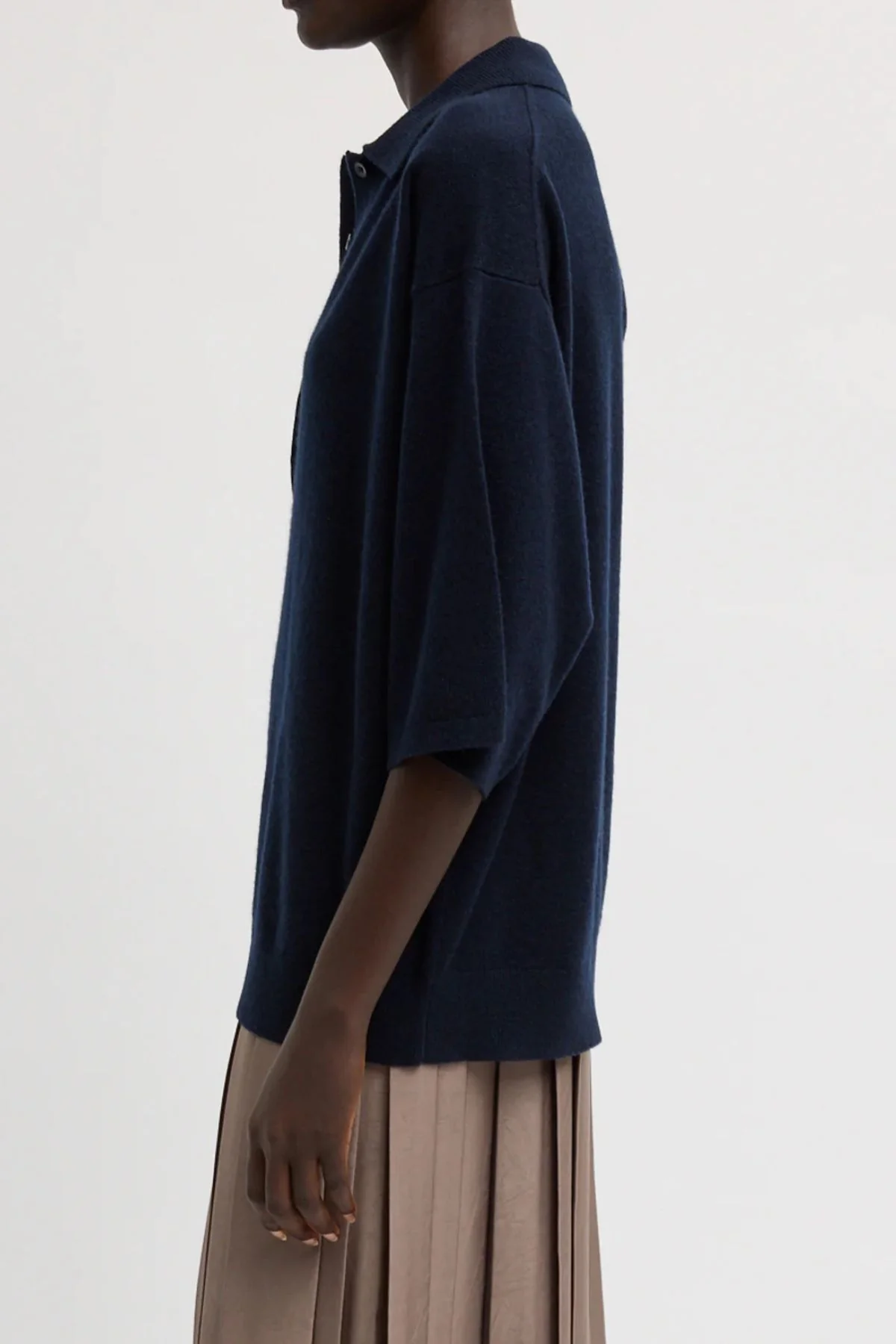 Tibi Washable Cashmere Easy T Polo - Navy - Image 2