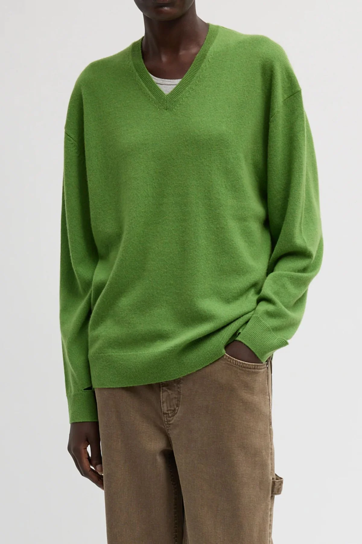 Tibi Washable Cashmere Easy V-Neck - Avocado - Image 4