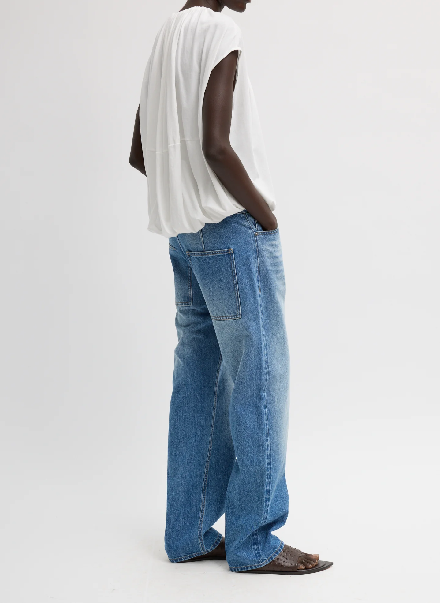 Tibi Shirred Neck Top - White - Image 2