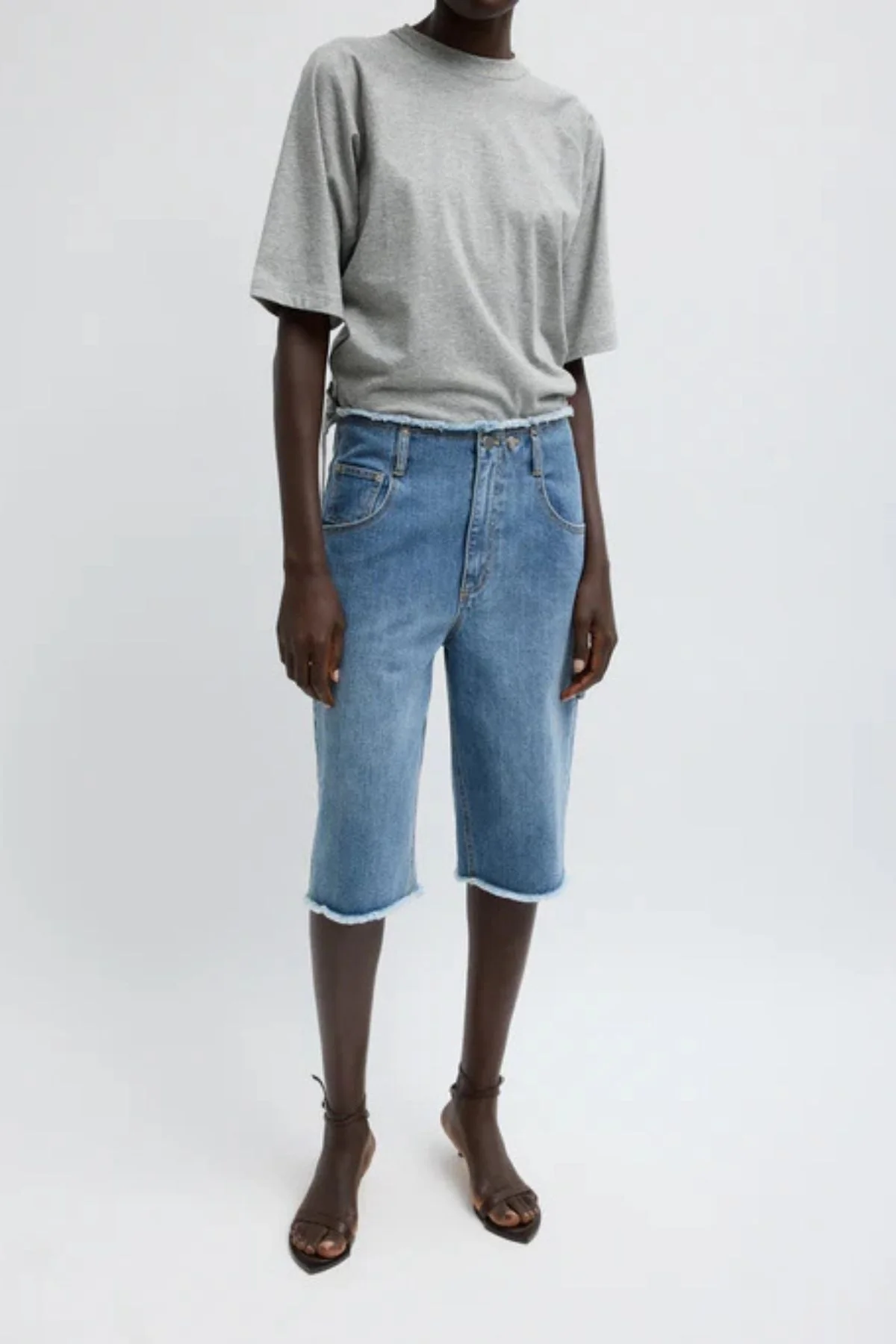 Tibi T-Shirting Shirred Top - Heather Grey