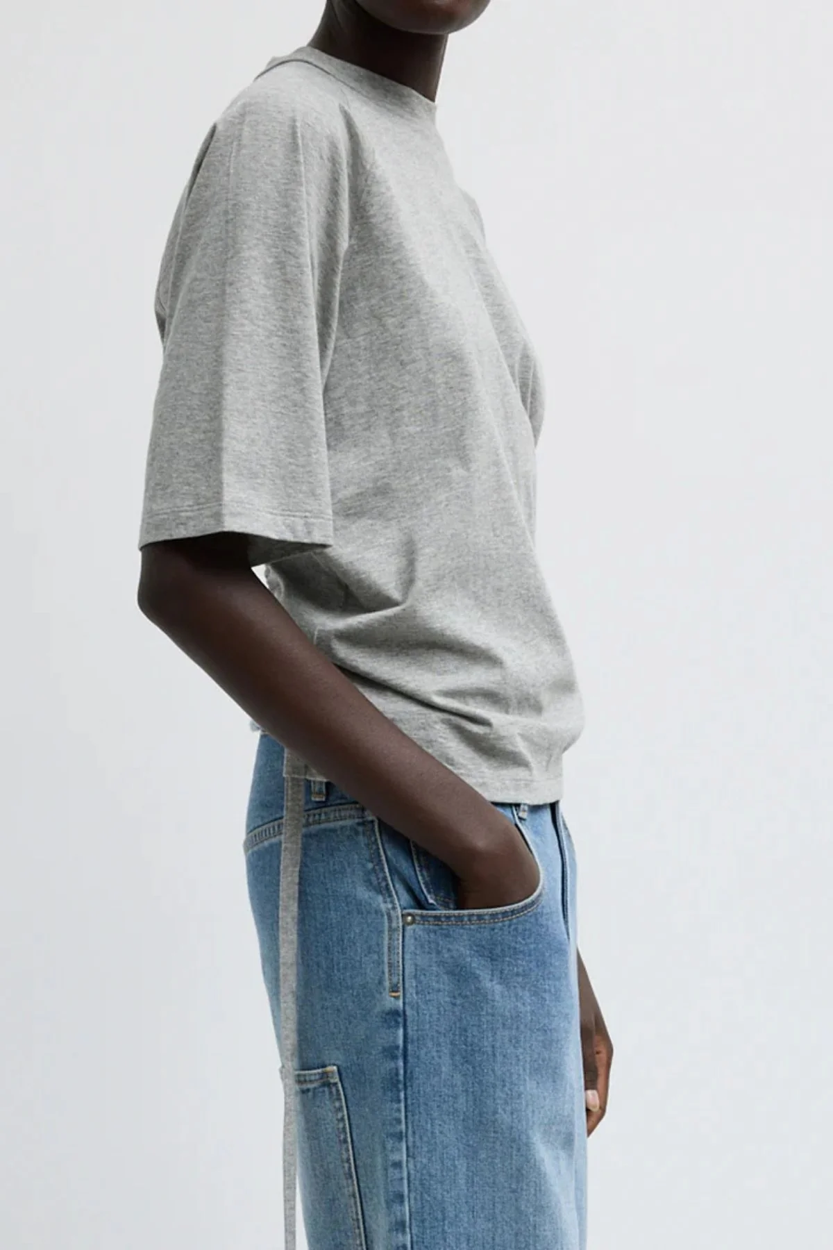 Tibi T-Shirting Shirred Top - Heather Grey - Image 2