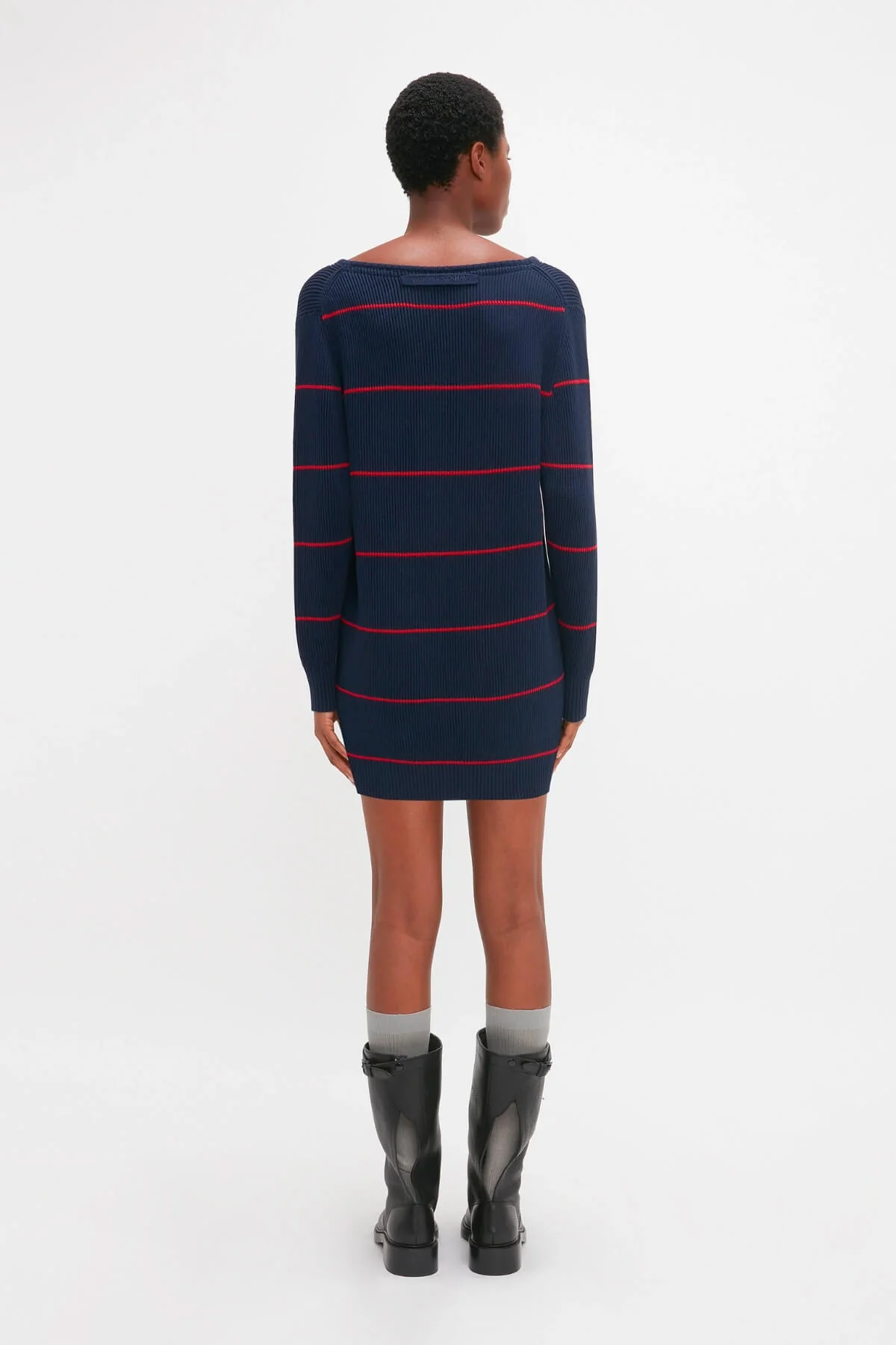 Victoria Beckham Frame Detail Jumper Dress - Navy/ Red - Image 3