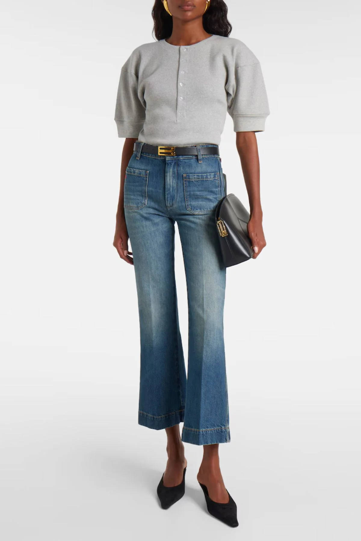 Victoria Beckham Henley Top - Grey Marl - Image 2