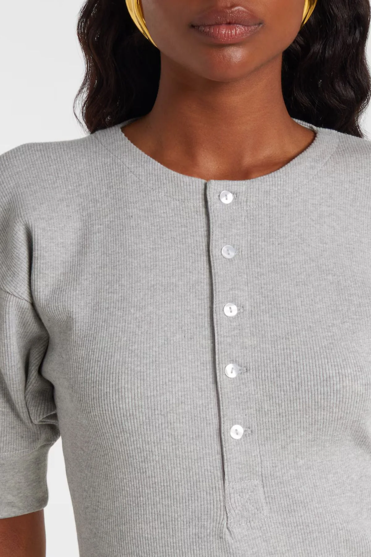 Victoria Beckham Henley Top - Grey Marl - Image 4