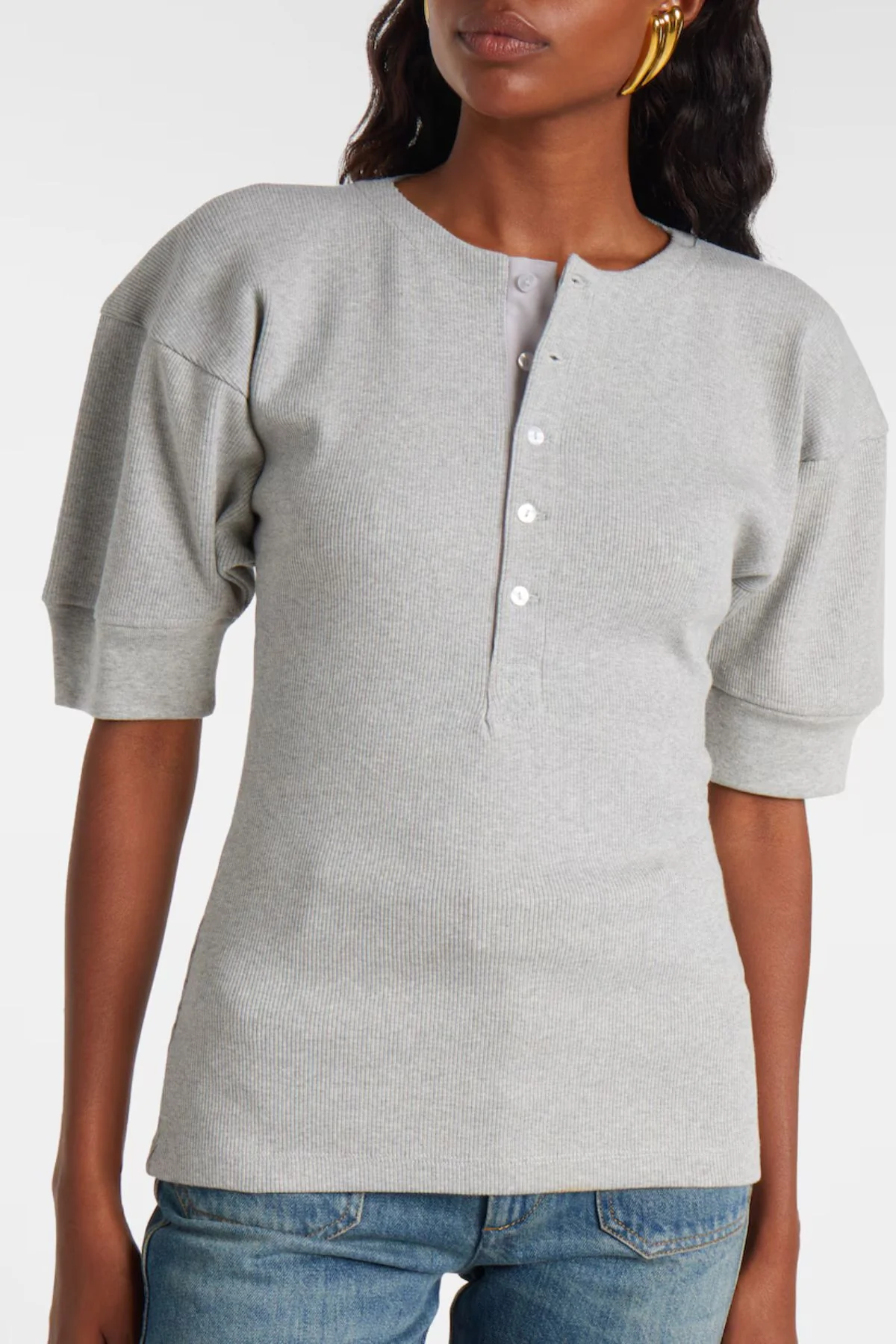 Victoria Beckham Henley Top - Grey Marl - Image 5