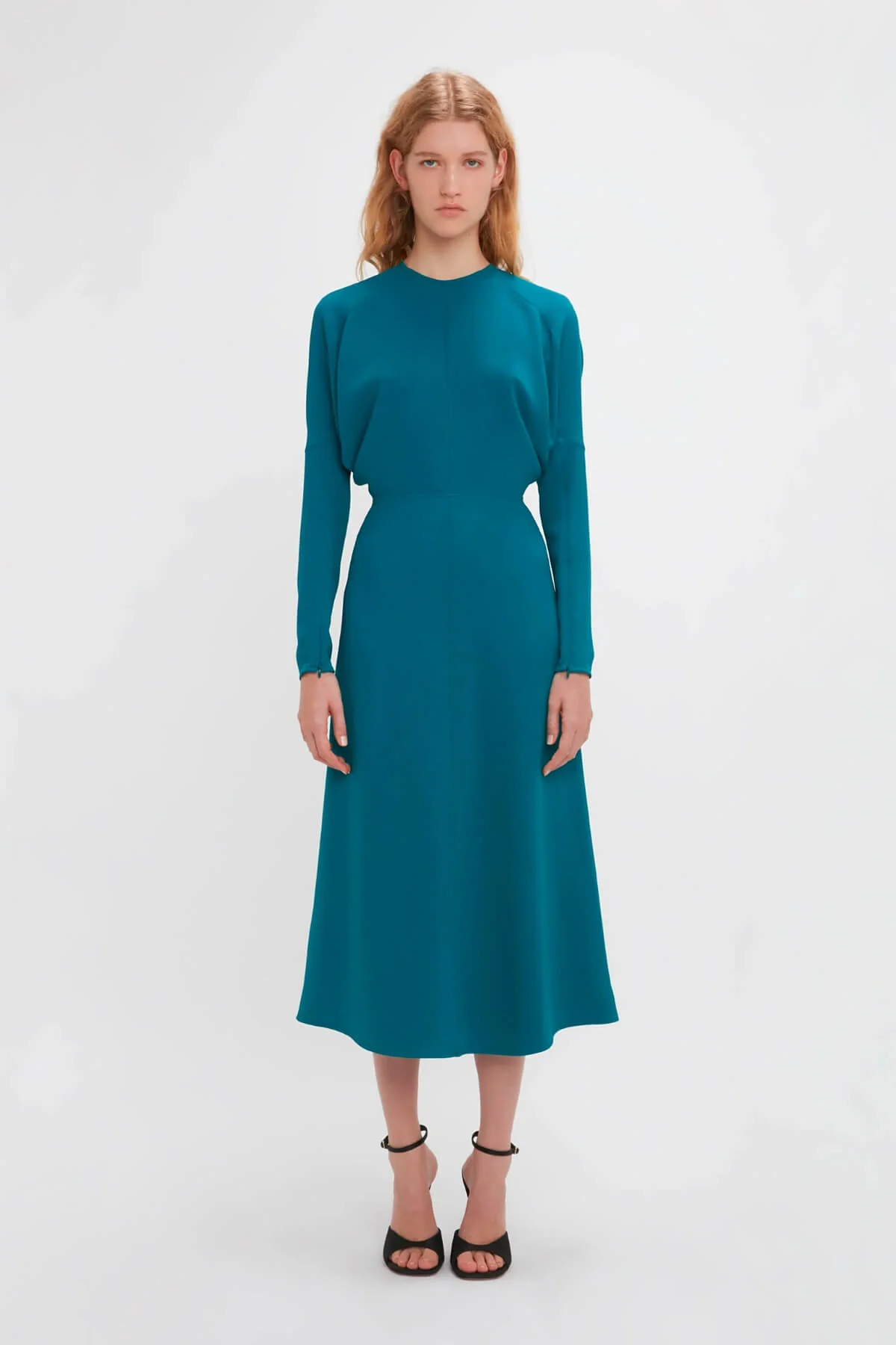 Victoria Beckham Long Sleeve Dolman Midi Dress - Petroleum - Image 2