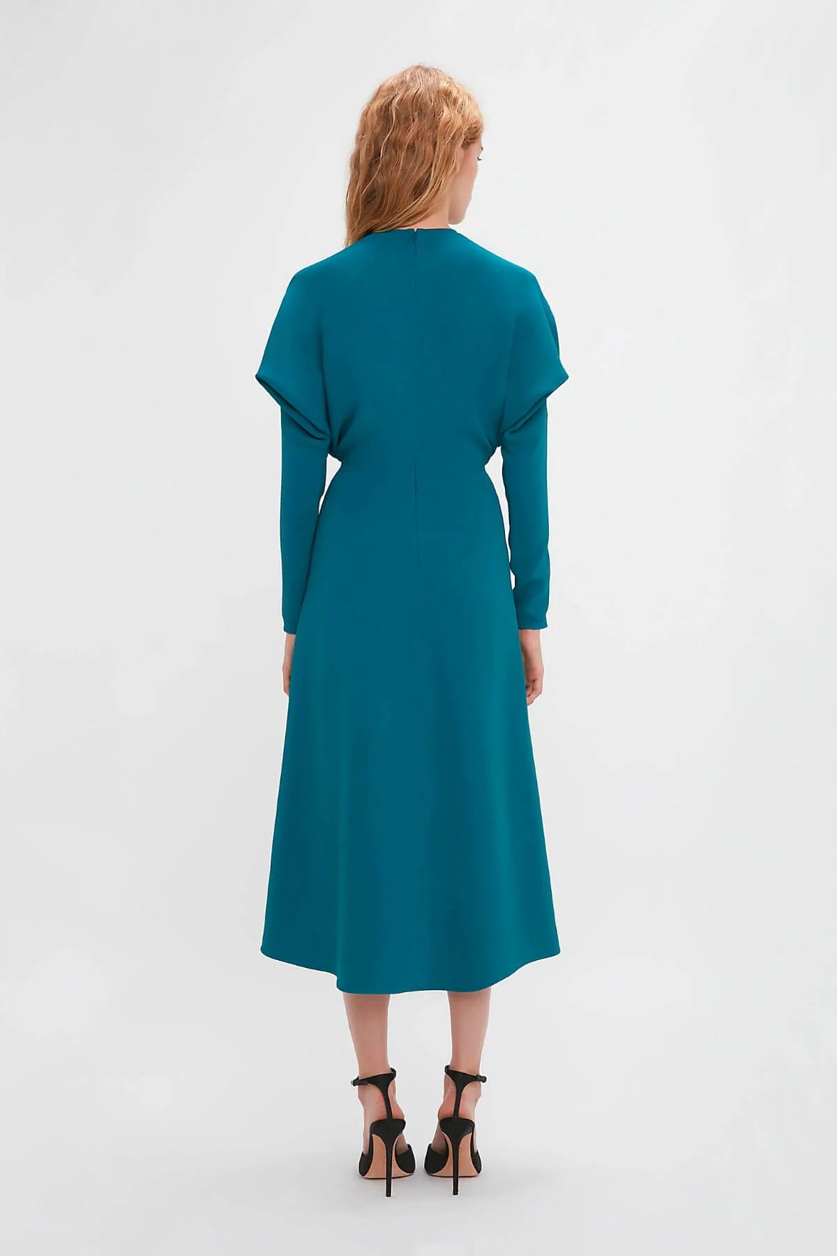 Victoria Beckham Long Sleeve Dolman Midi Dress - Petroleum - Image 3