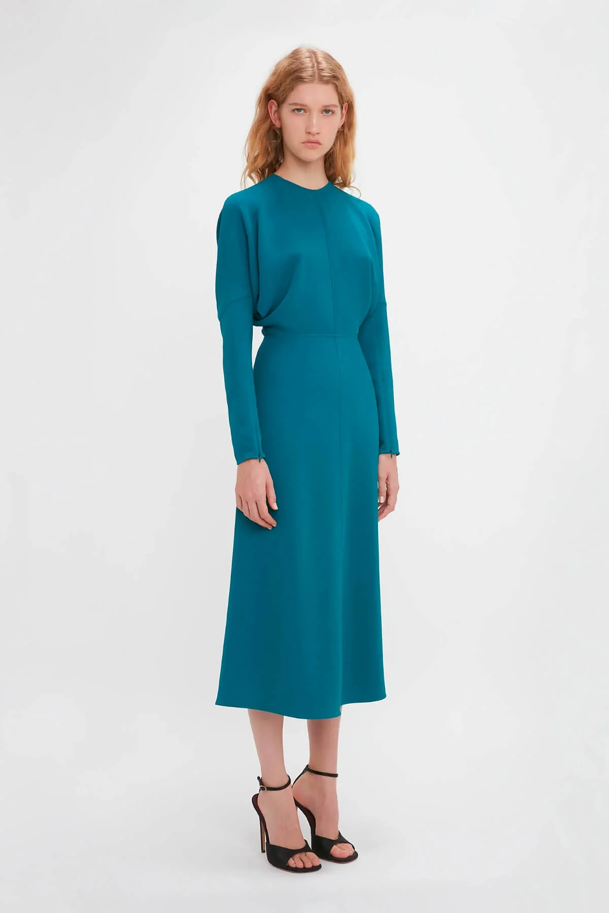 Victoria Beckham Long Sleeve Dolman Midi Dress - Petroleum - Image 4