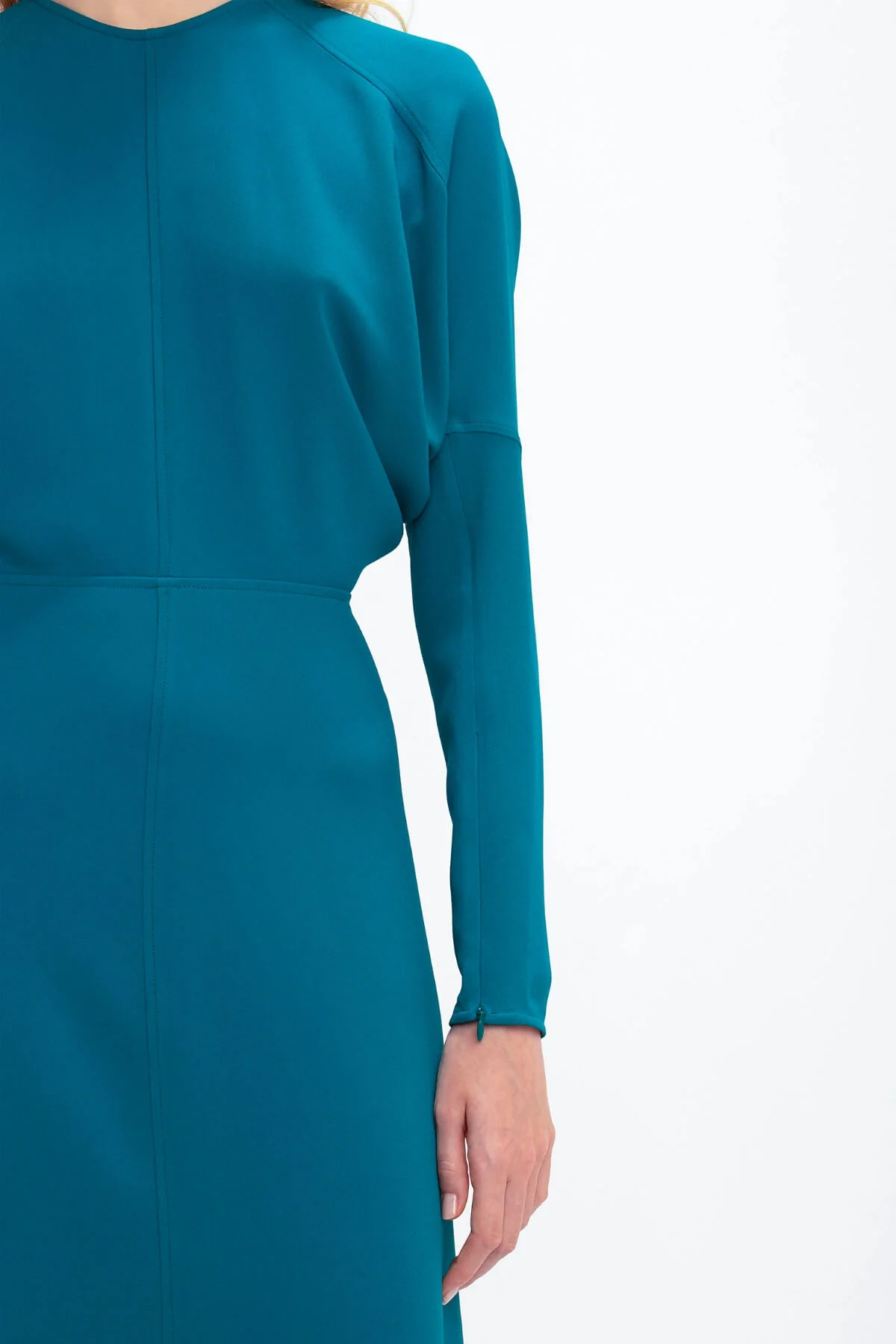Victoria Beckham Long Sleeve Dolman Midi Dress - Petroleum - Image 5