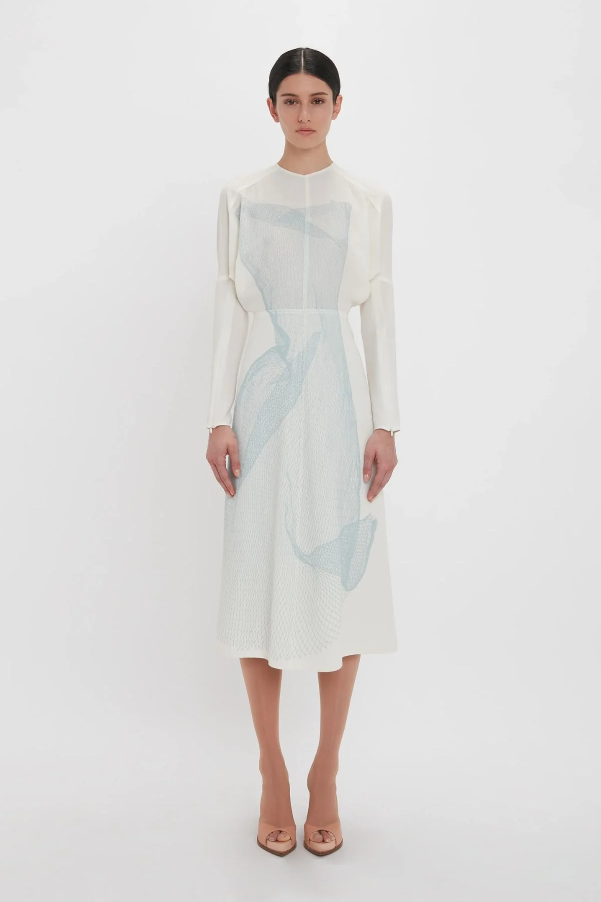 Victoria Beckham Long Sleeve Dolman Midi Dress - White/ Viper Blue - Image 2