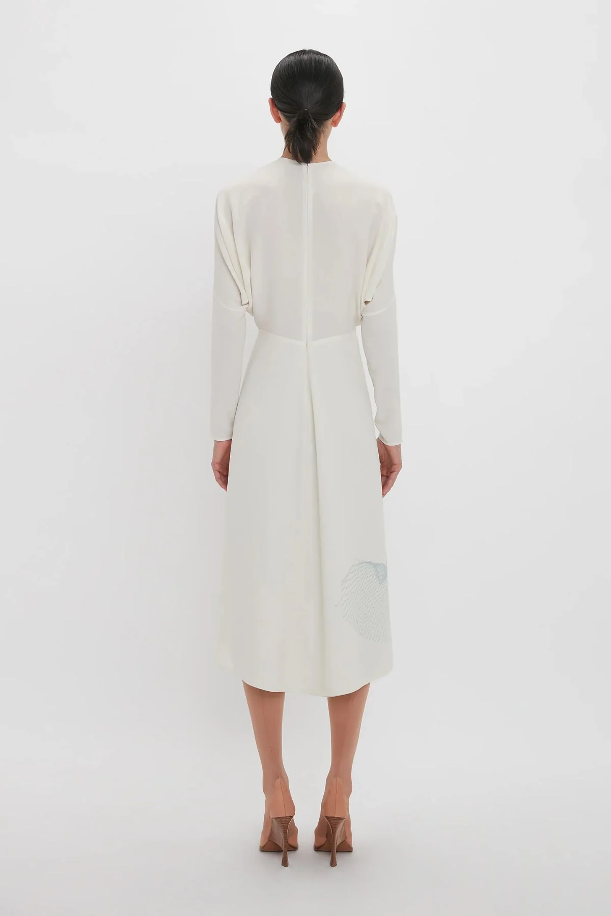 Victoria Beckham Long Sleeve Dolman Midi Dress - White/ Viper Blue - Image 3