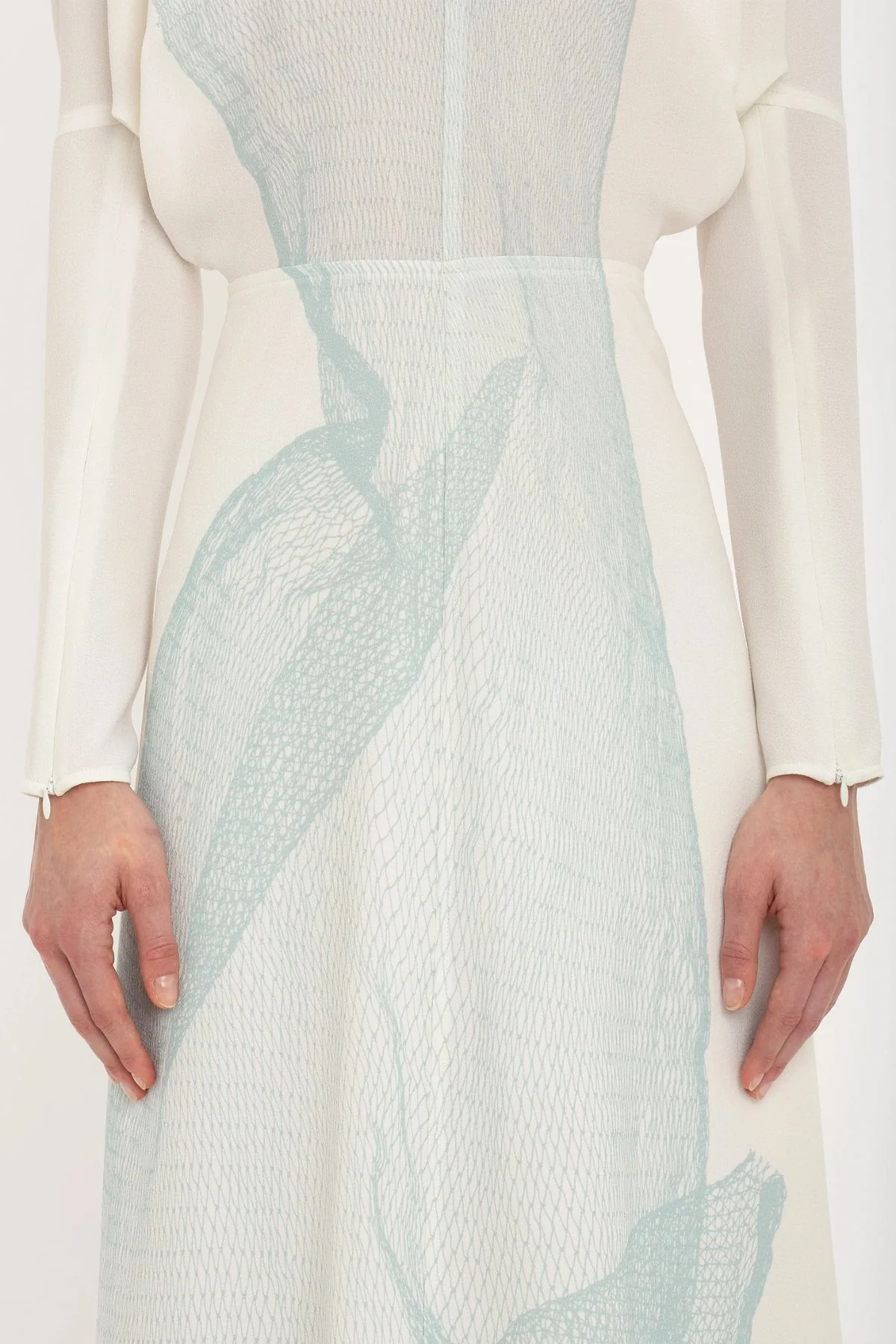 Victoria Beckham Long Sleeve Dolman Midi Dress - White/ Viper Blue - Image 5