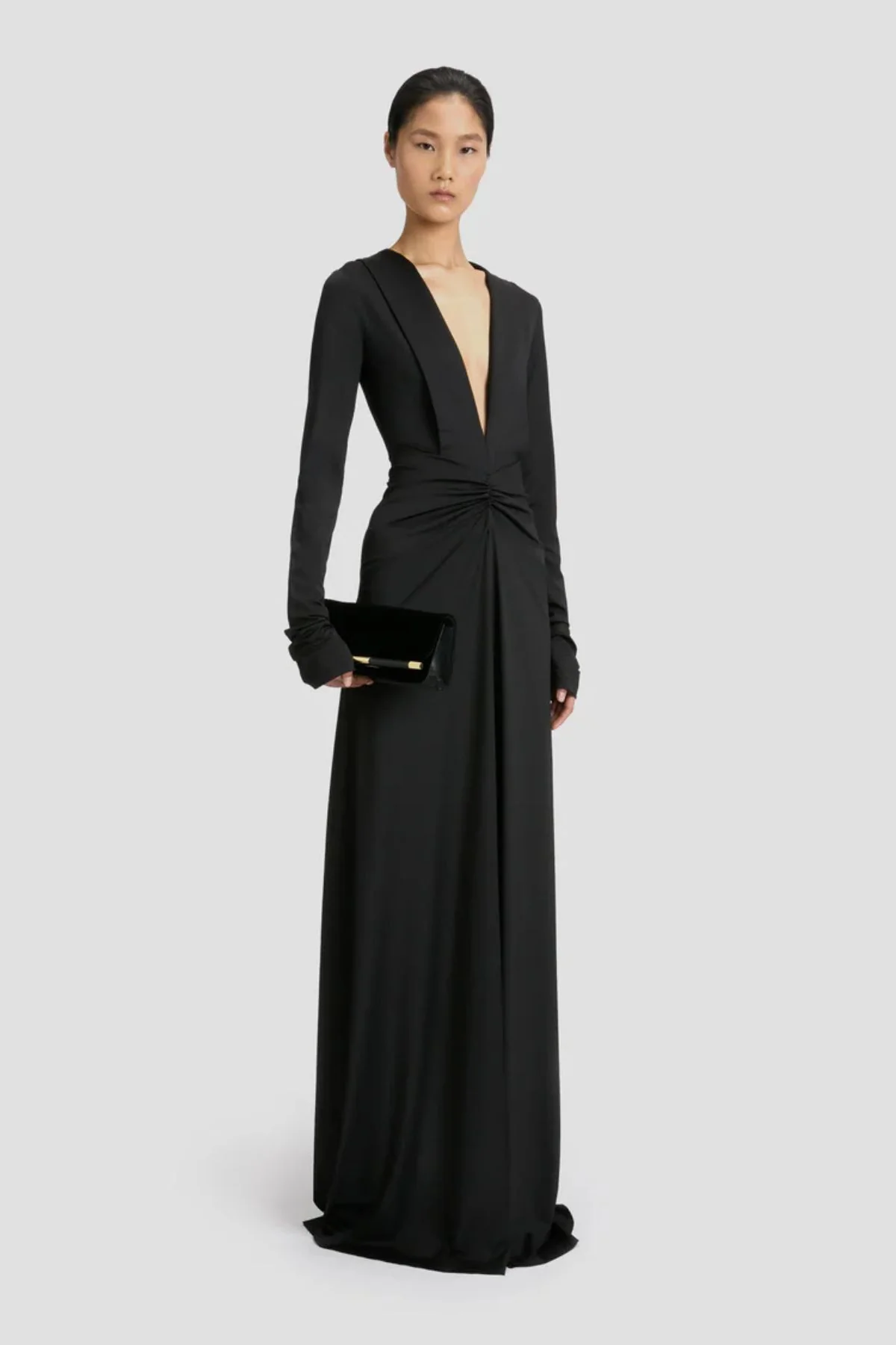 Victoria Beckham LS Deep V Neck Gown - Black - Image 2