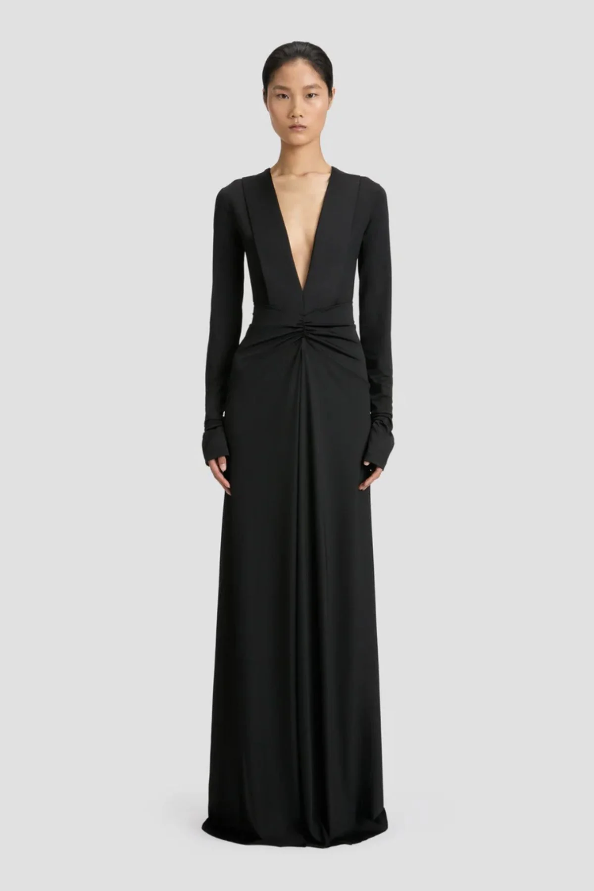 Victoria Beckham LS Deep V Neck Gown - Black - Image 4