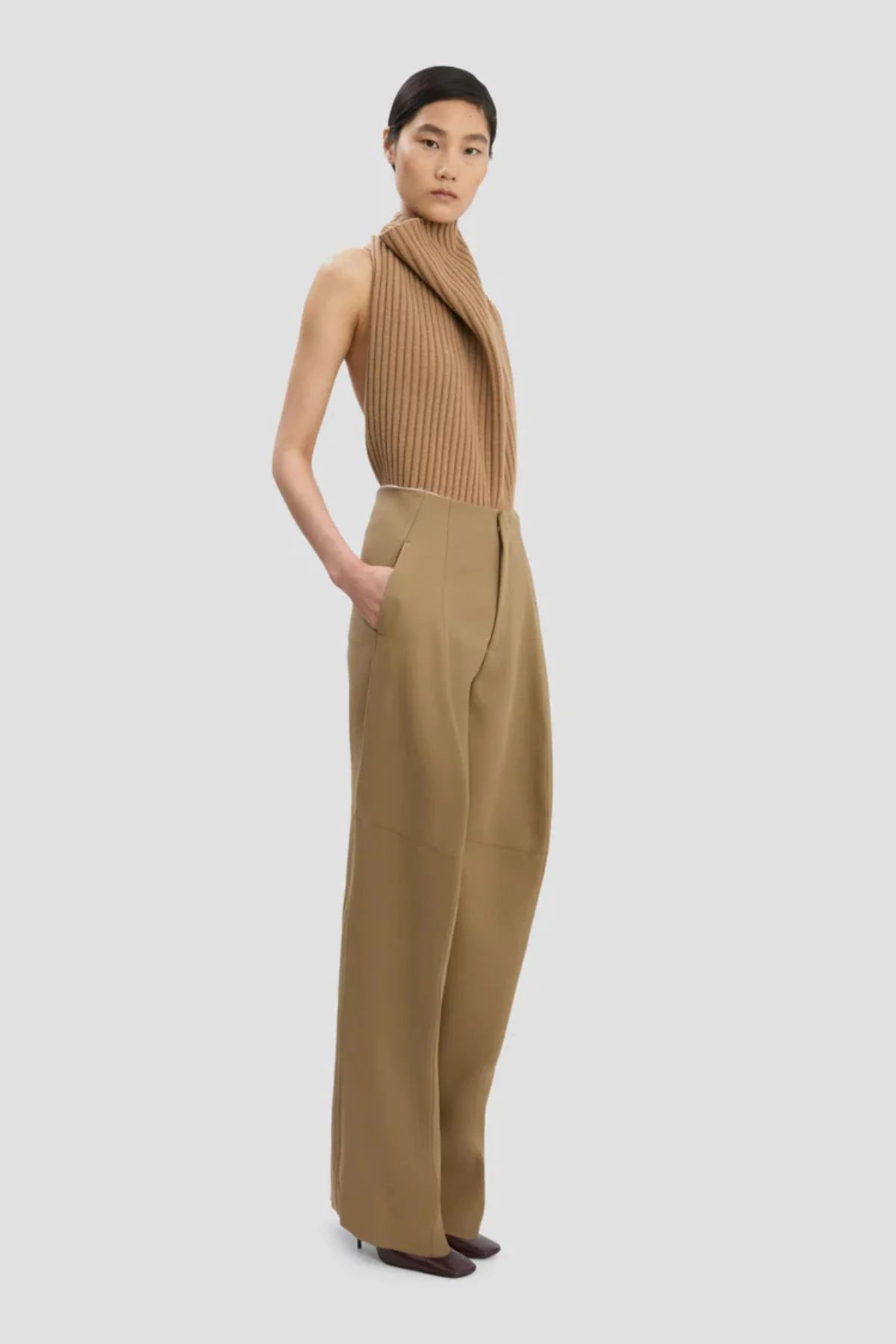 Victoria Beckham Sculptural Leg Trouser - Dark Camel - Image 3