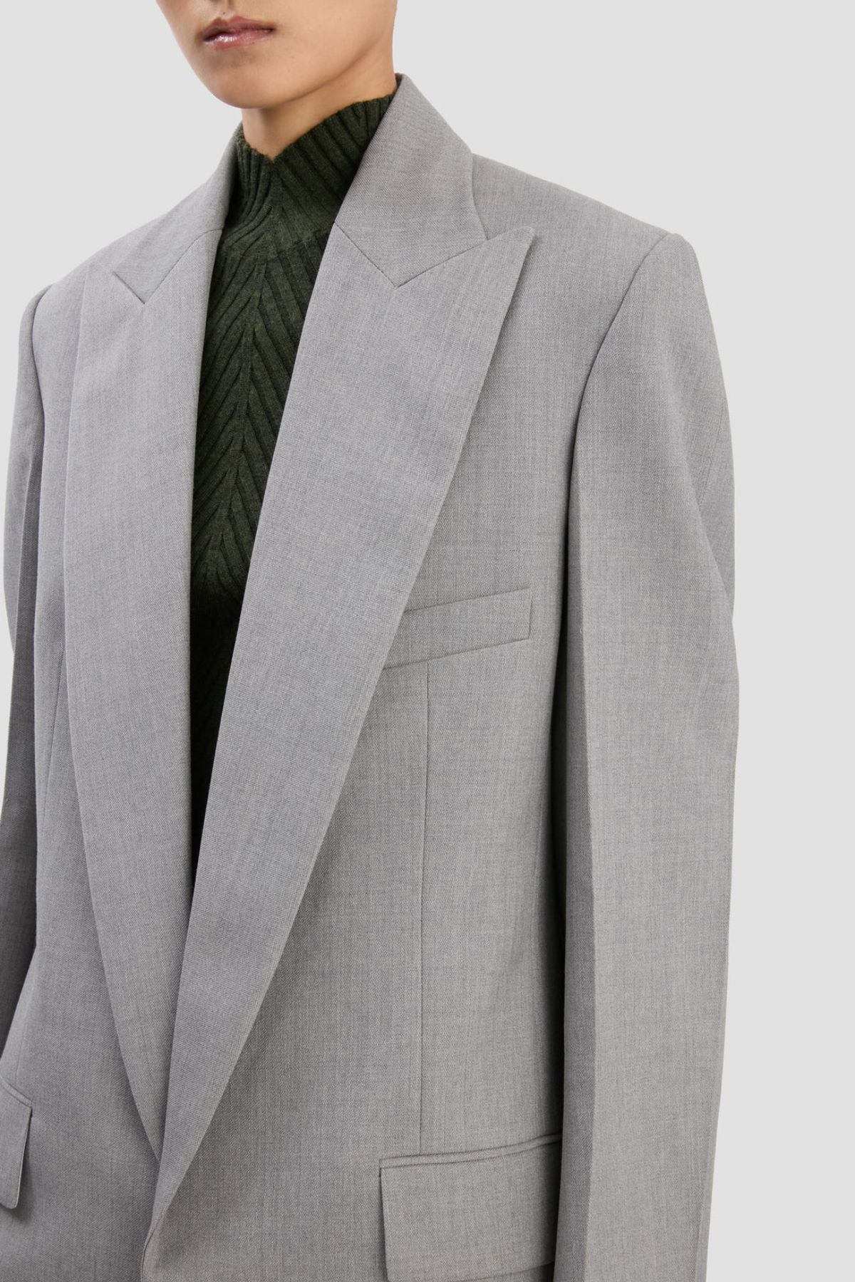 Victoria Beckham Sculptural Sleeve Blazer - Light Grey Melange - Image 4