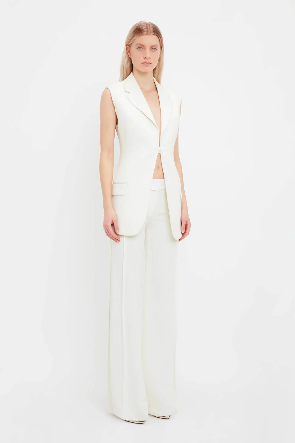 Victoria Beckham Sleeveless Jacket Vest - Off White - Image 4